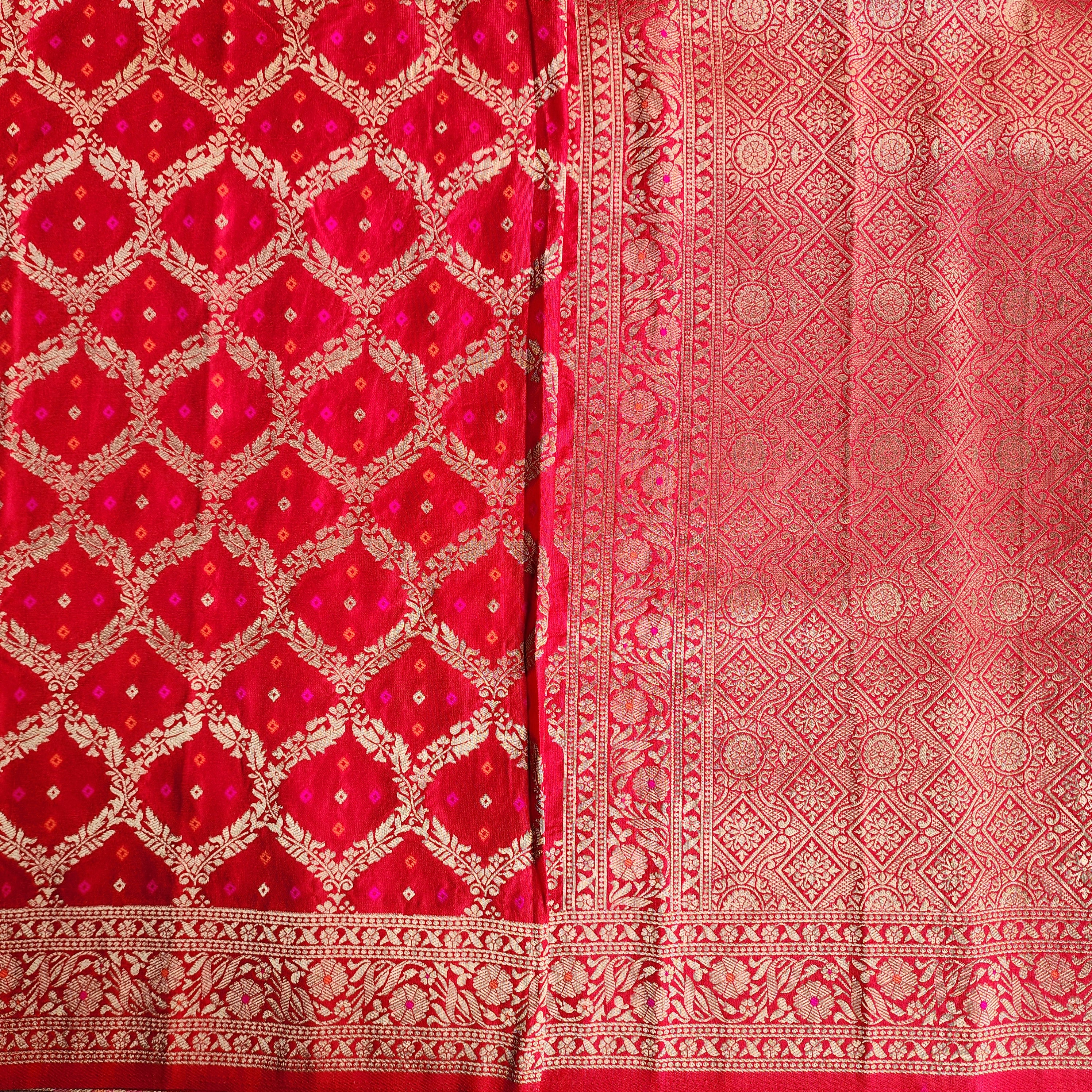 Red Bandhani Dupatta with Traditional Jaal