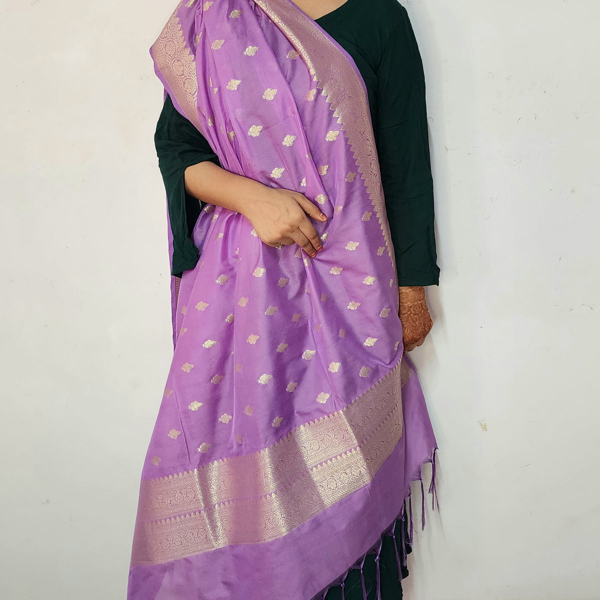 Purple Zari Banarasi Tapetta Silk Leaf Weave Dupatta