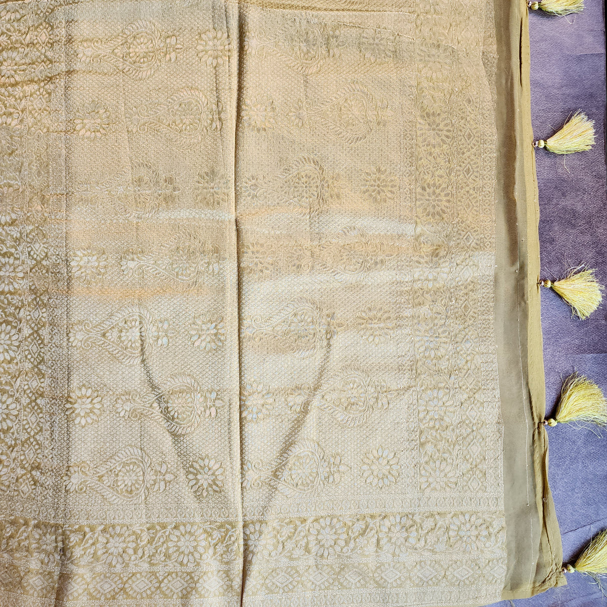 Yellow Khaddi Georgette Pure Banarasi Saree with Gold Zari