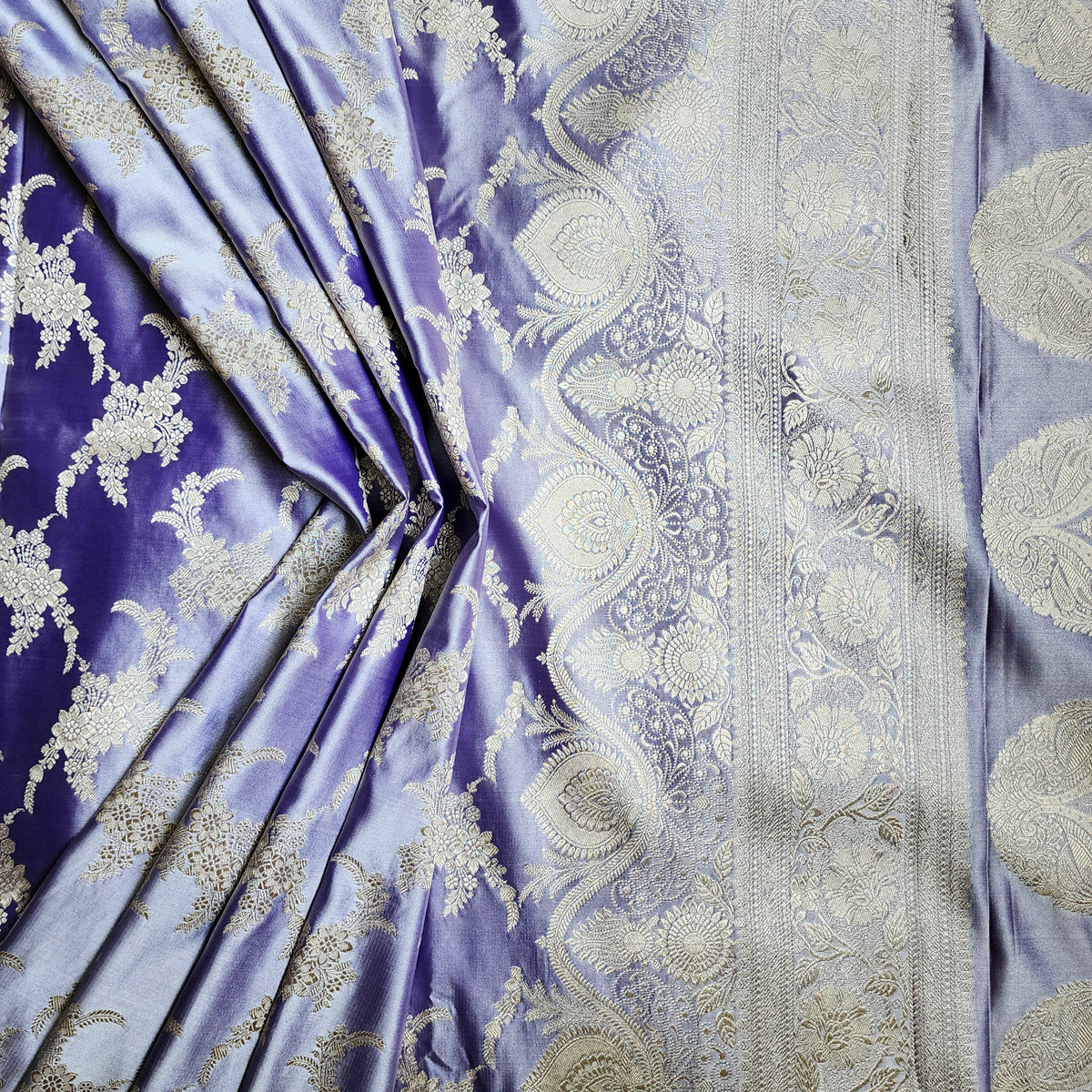 Mauve Banarasi Katan Silk Saree with Floral Vine Jaal
