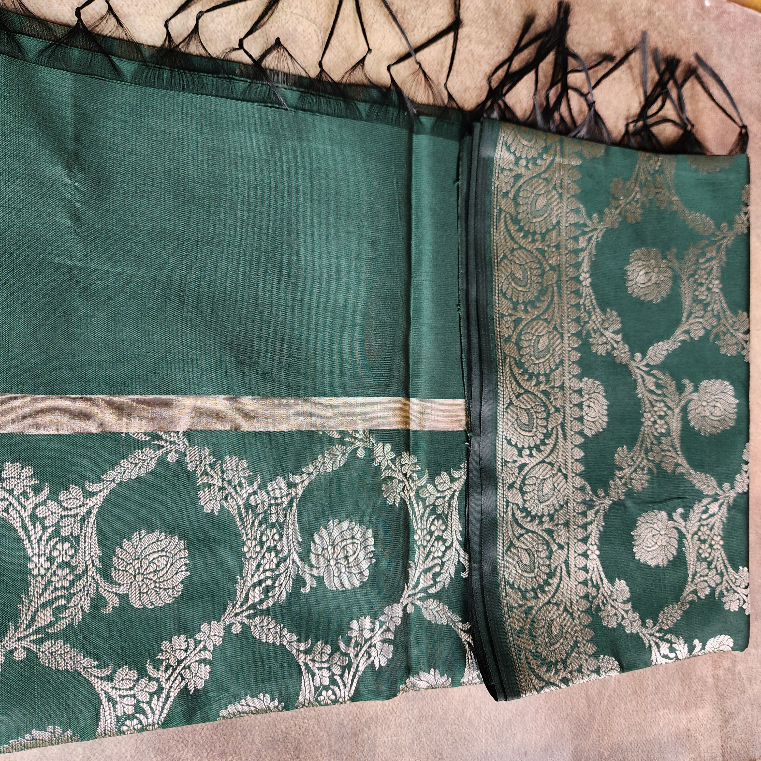 Emerald Green Semi Silk Zari Dupatta