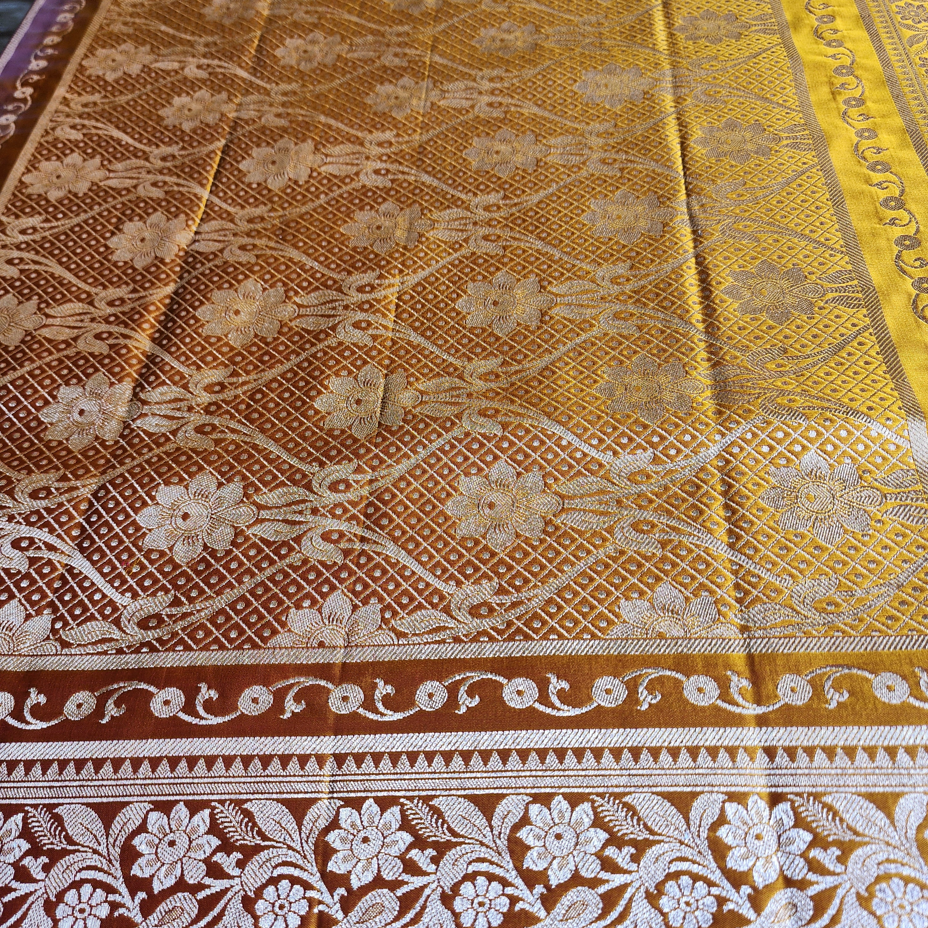 Dusty Rose Pink Katan Silk Saree with Mustard and Gold Zari Border