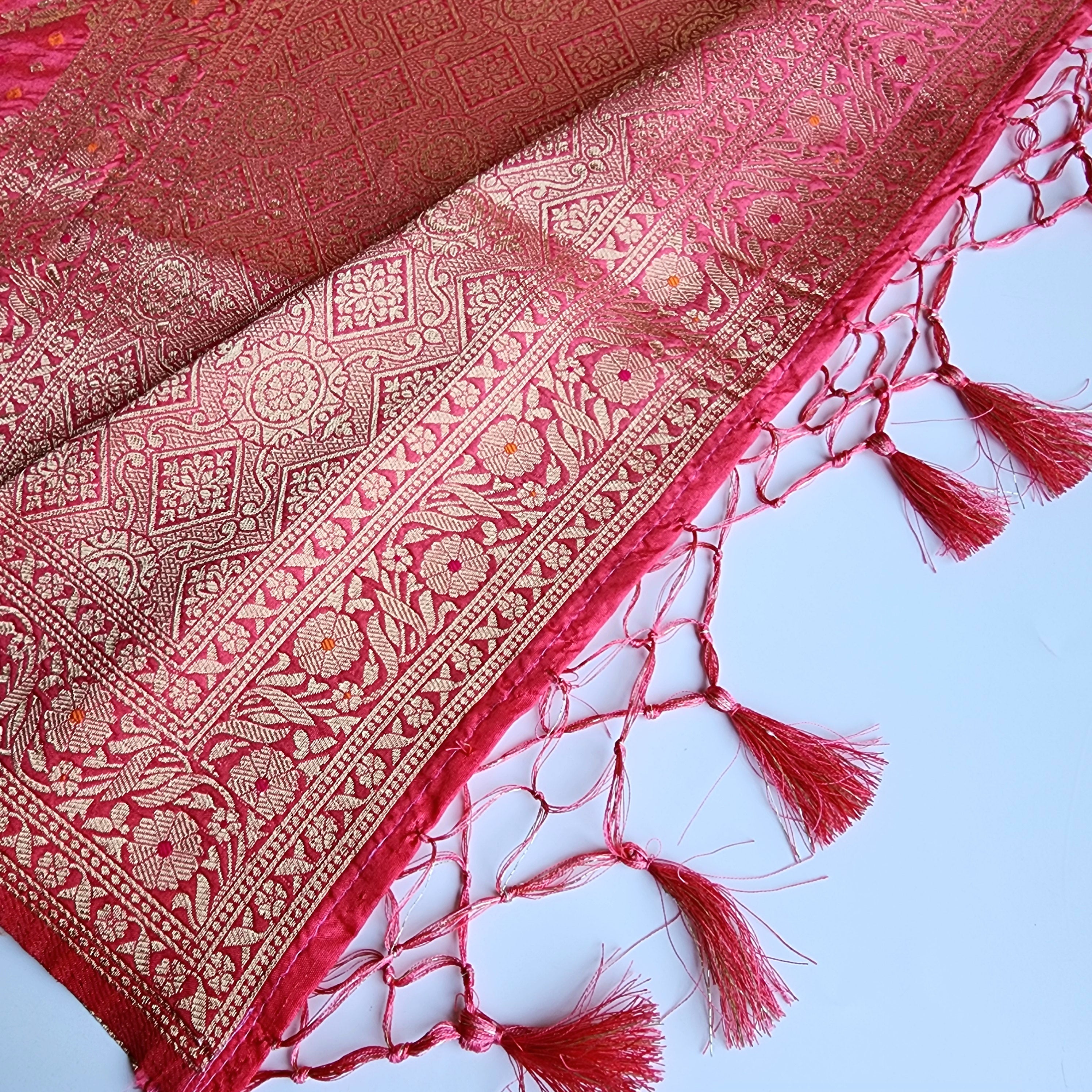 Rani Pink Bandhani Dupatta with Traditional Jaal
