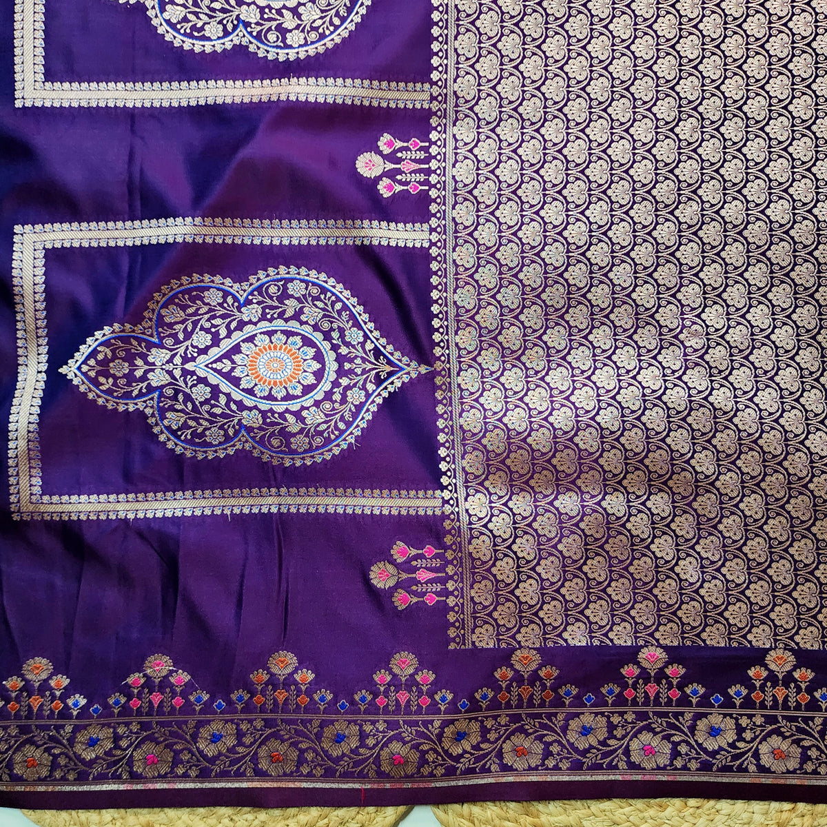 Purple Banarasi Katan Silk Saree with Multicolor Meenakari