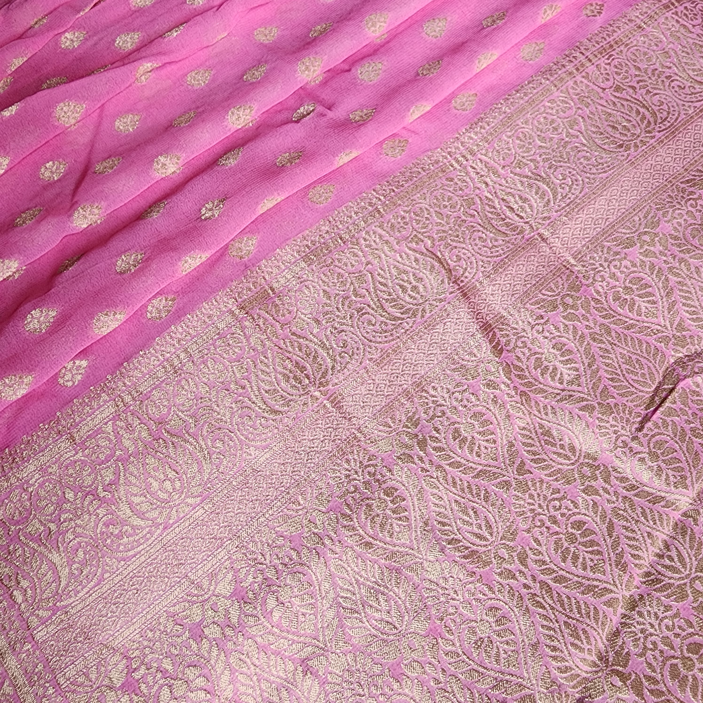 Light Pink Khaddi Georgette Pure Banarasi Saree with Golden Zari