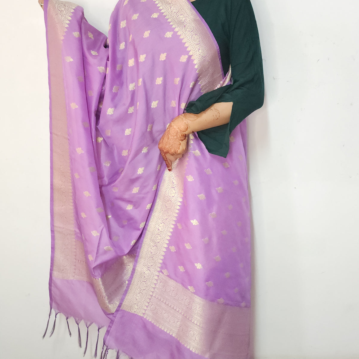 Purple Zari Banarasi Tapetta Silk Leaf Weave Dupatta