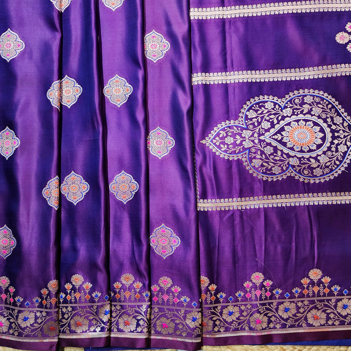 Purple Banarasi Katan Silk Saree with Multicolor Meenakari
