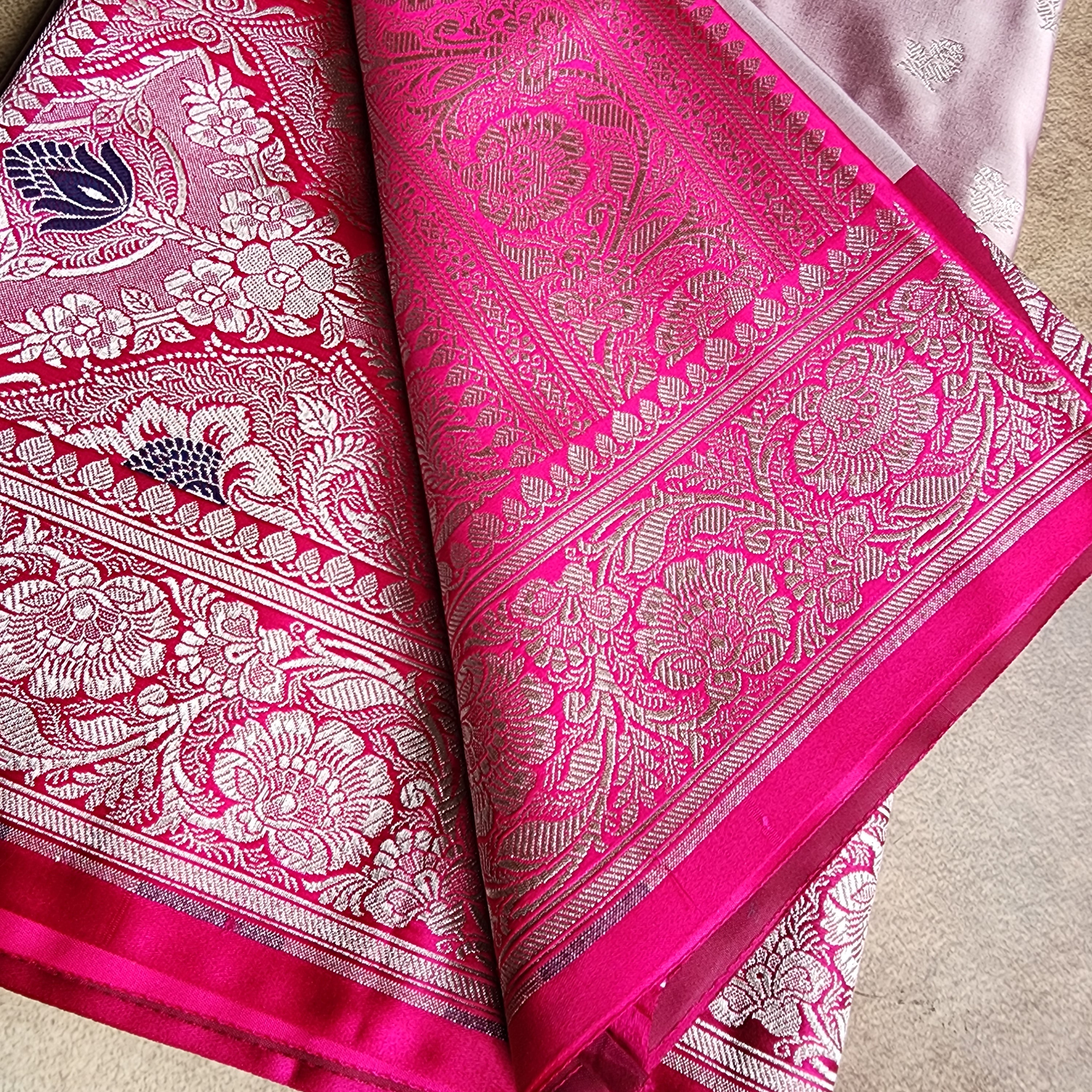 Dusty Mauve Pure Banarasi Katan Silk Saree with light Gold Zari Weaving