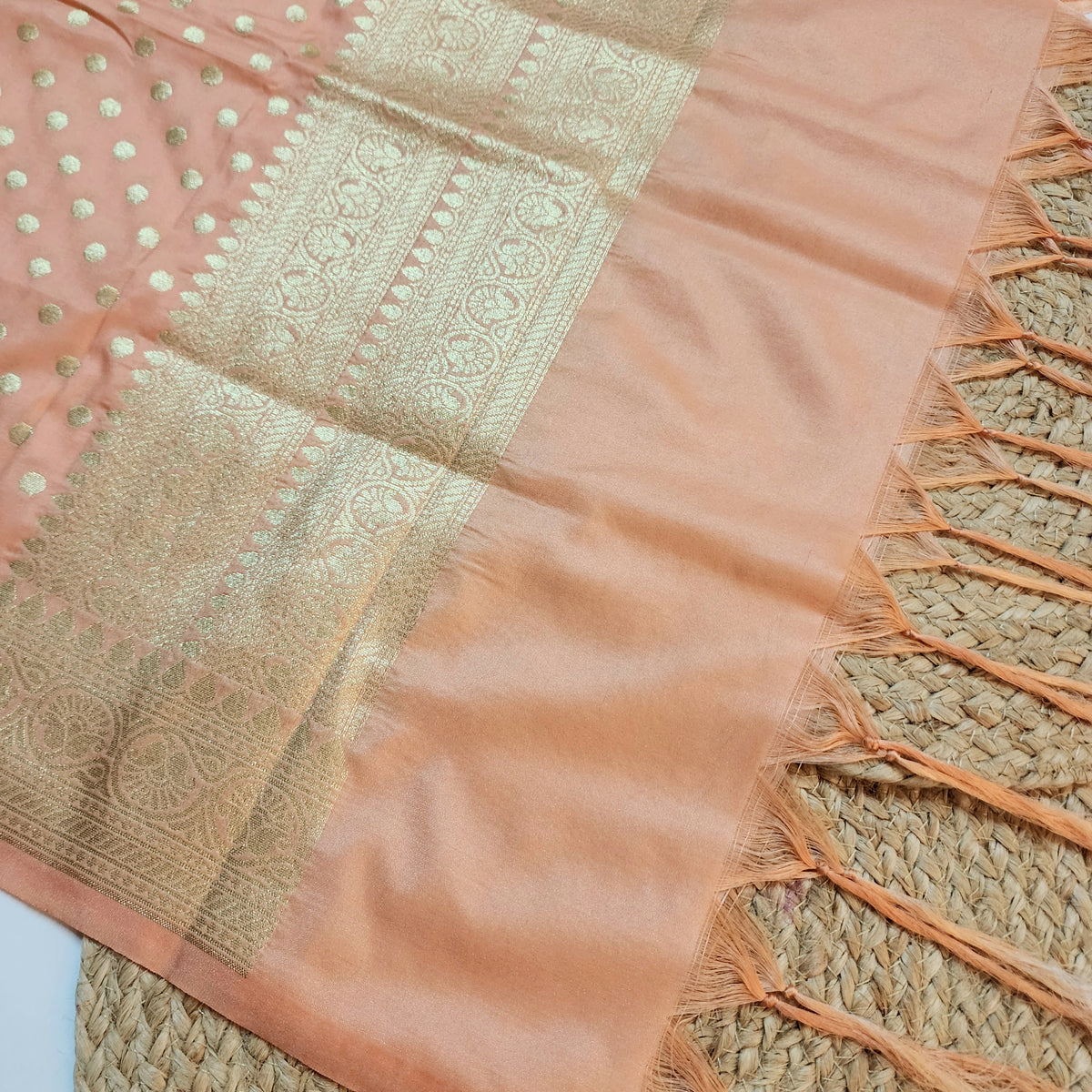 Peach Banarasi Silk Dupatta with Gold Polka Dot