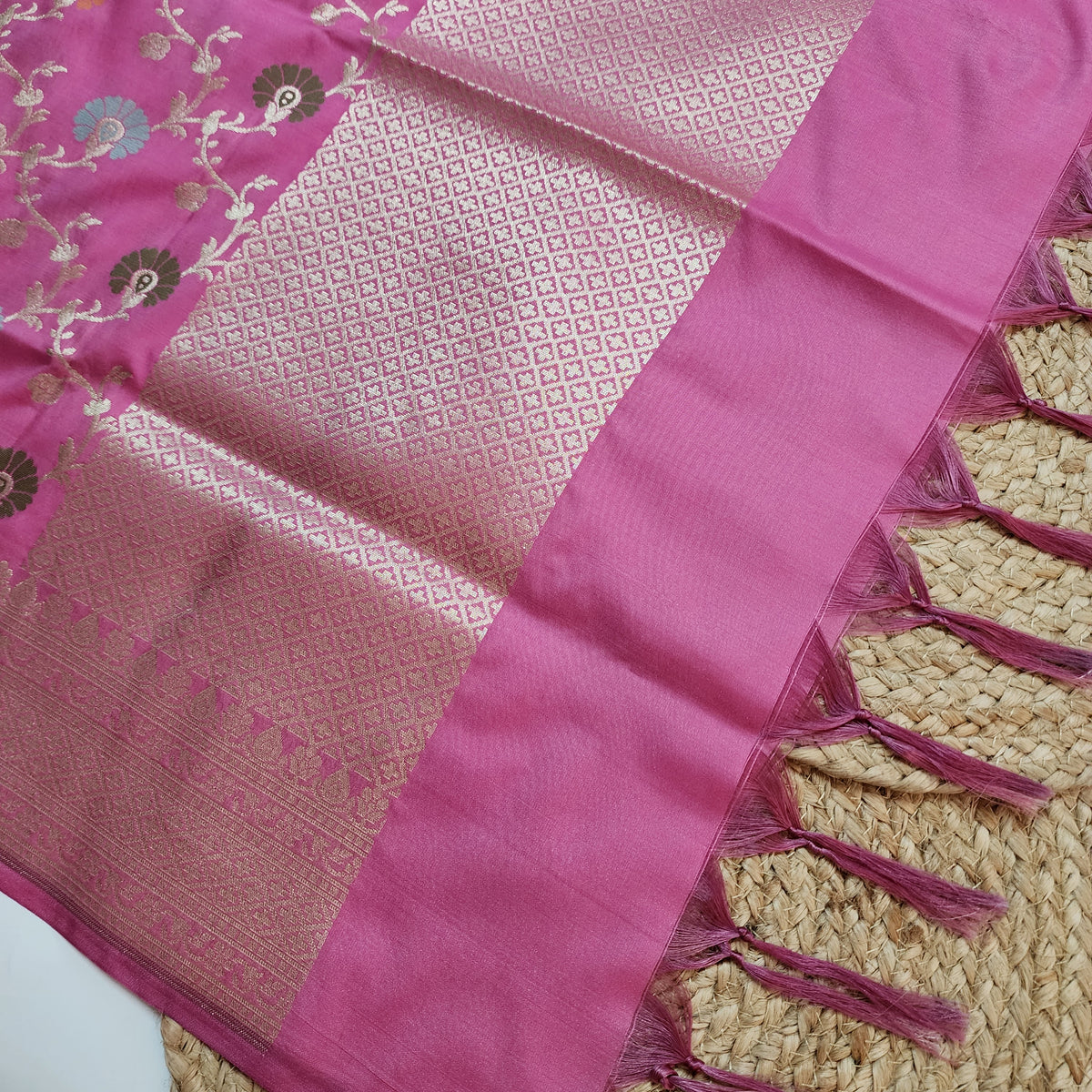 Banarasi Silk Floral Jaal Dupatta - Blush Pink