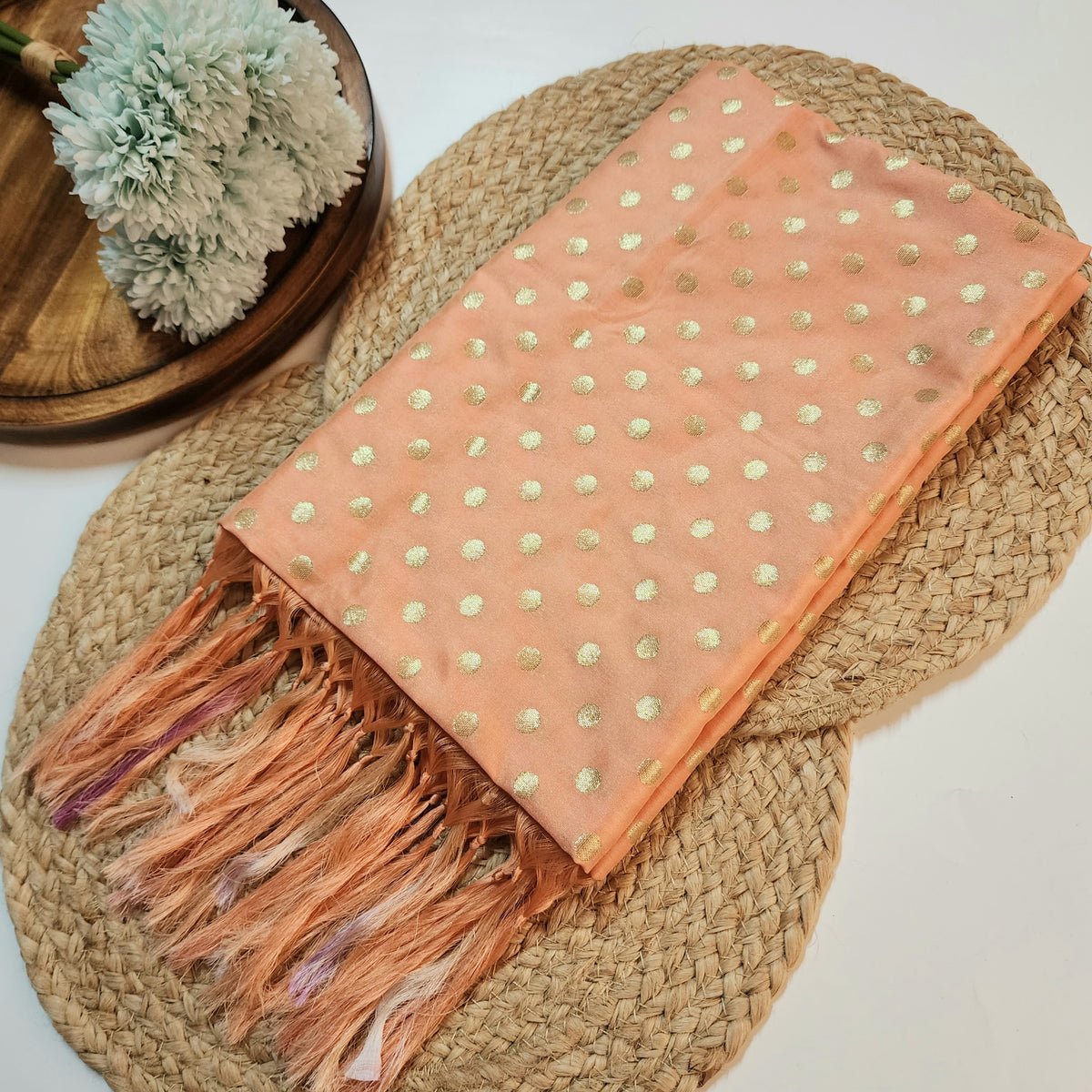 Peach Banarasi Silk Dupatta with Gold Polka Dot