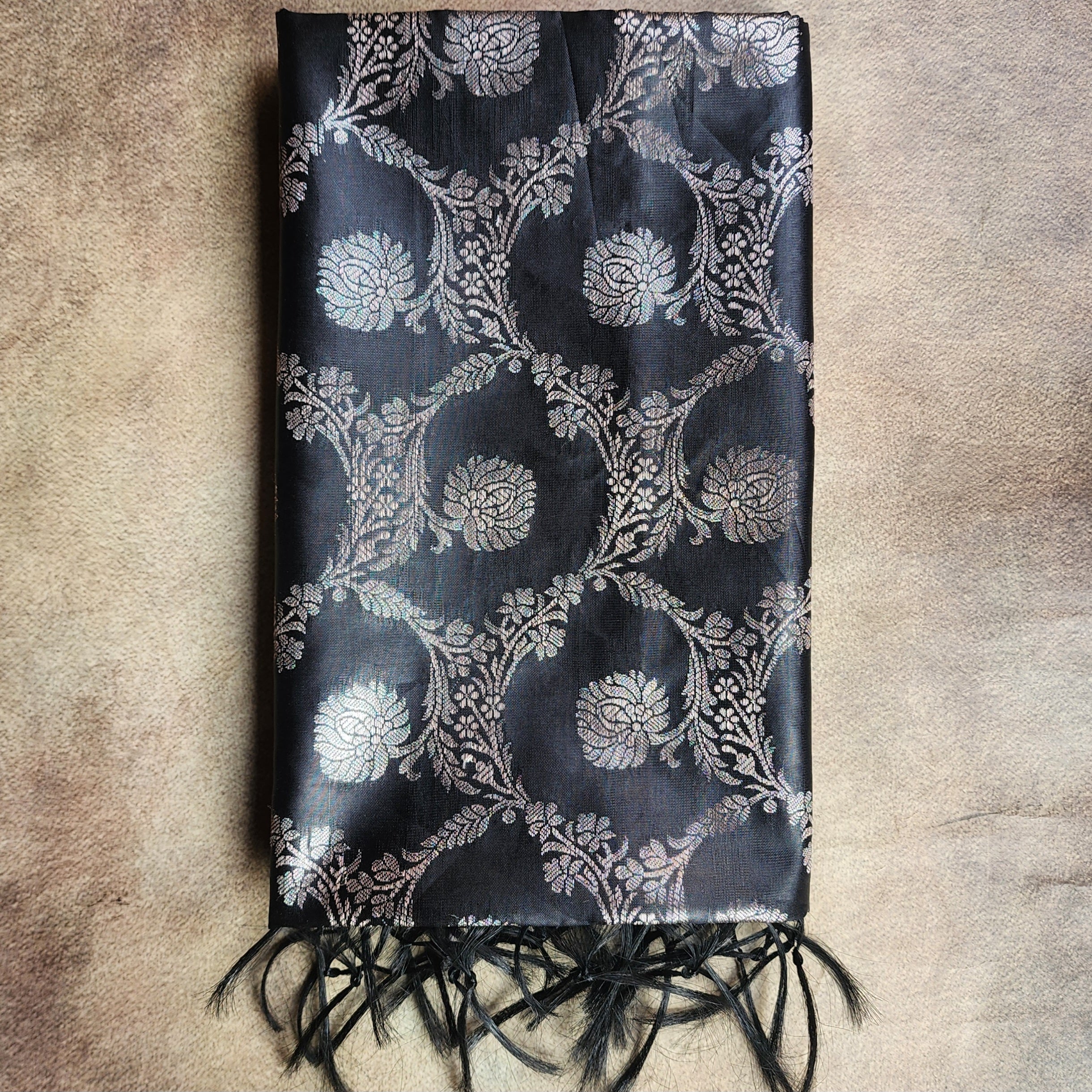Black Semi Silk Zari Dupatta