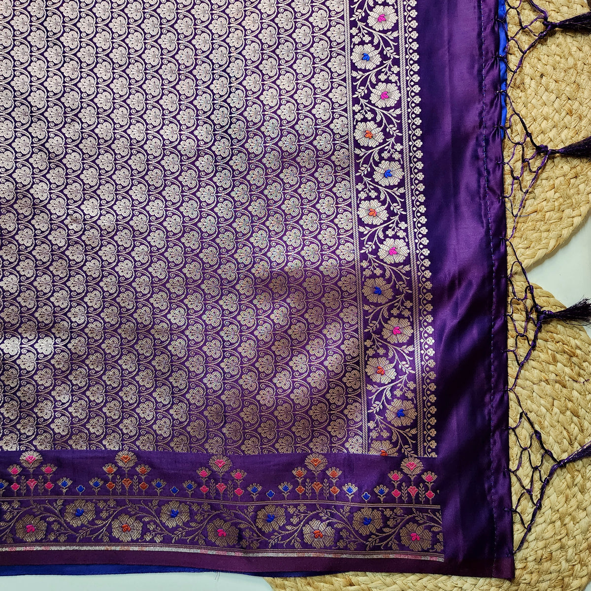 Purple Banarasi Katan Silk Saree with Multicolor Meenakari