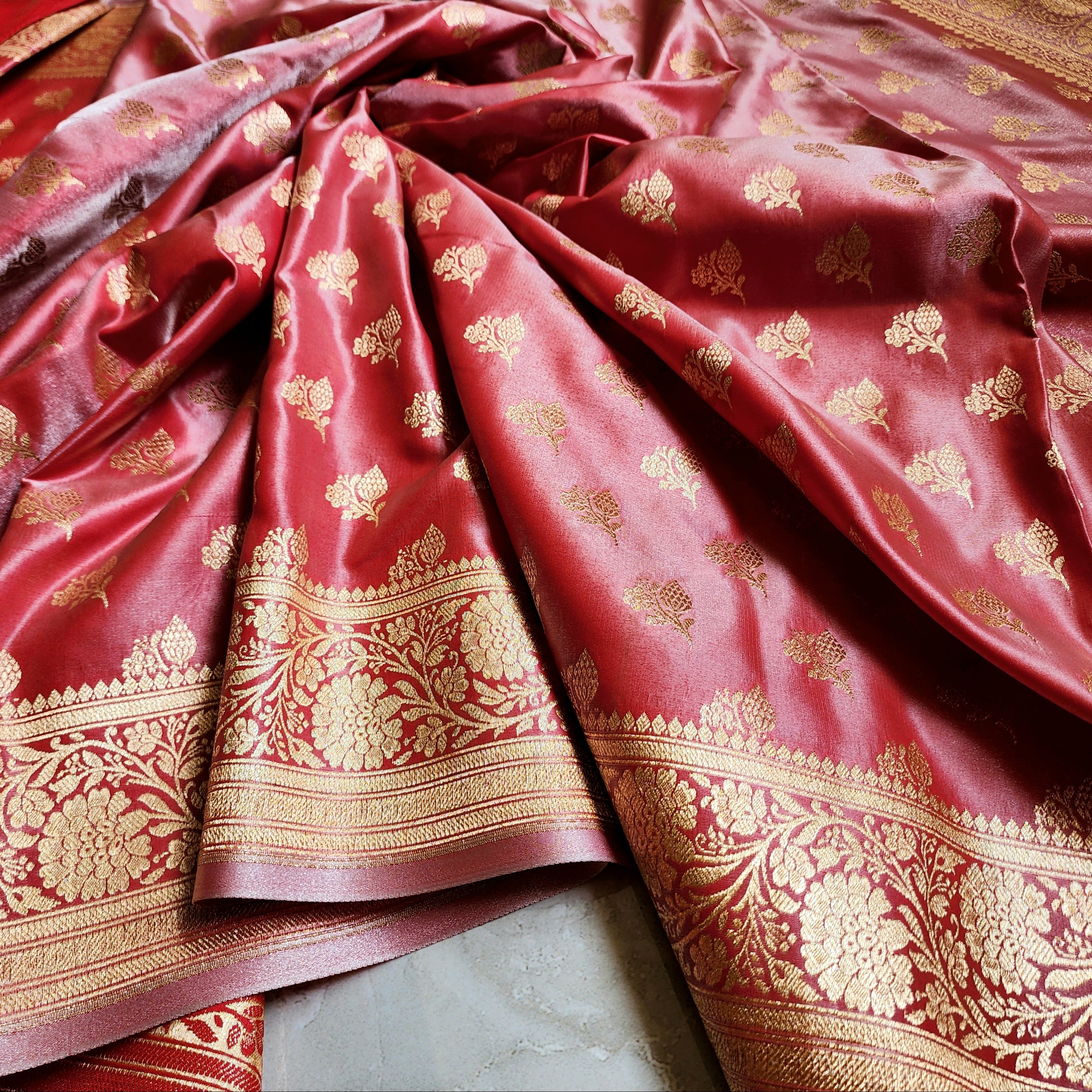 Rich Red Banarasi Silk Saree with Gold Zari Weaving