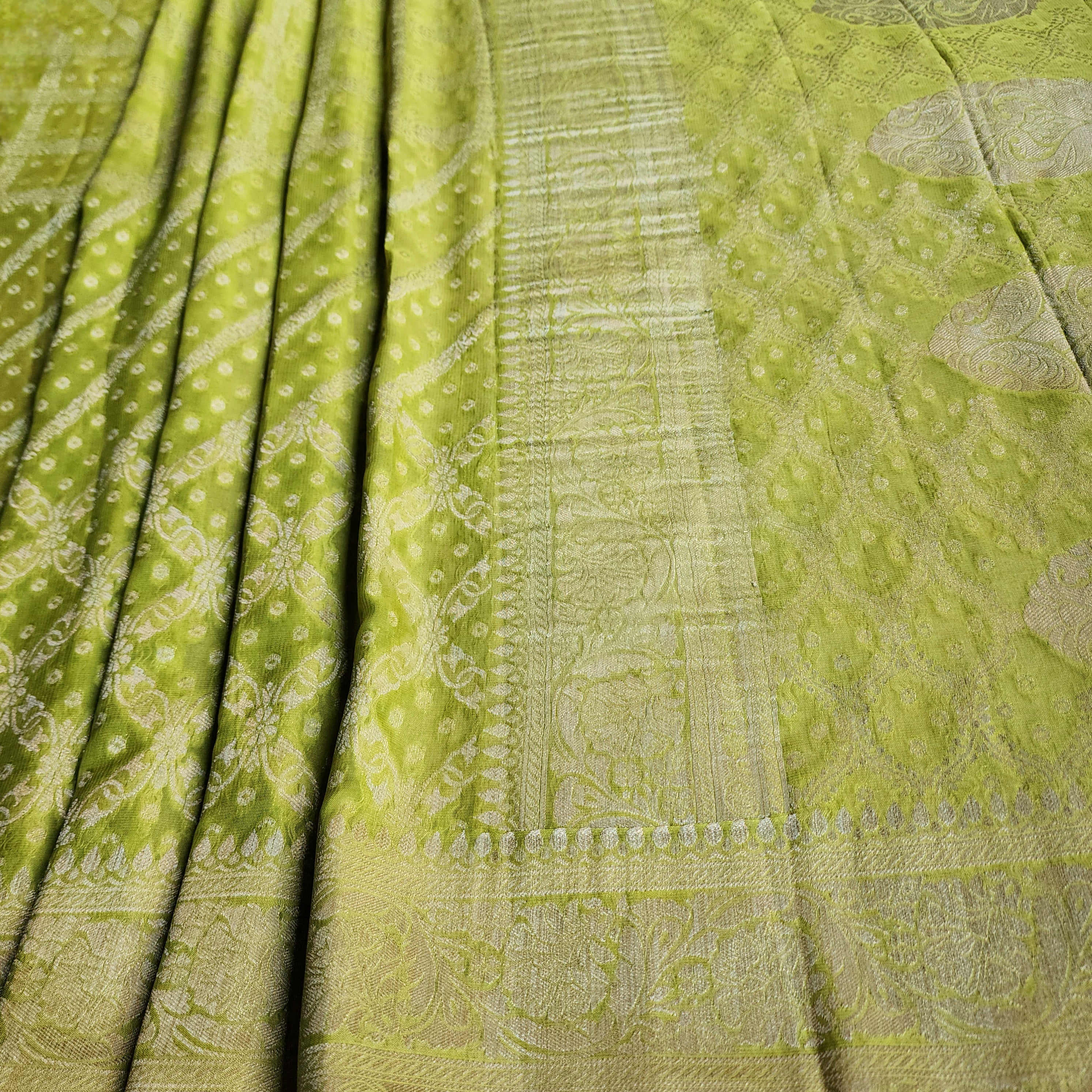 Mehndi Green Pure Khaddi Georgette Banarasi Saree with Golden Zari