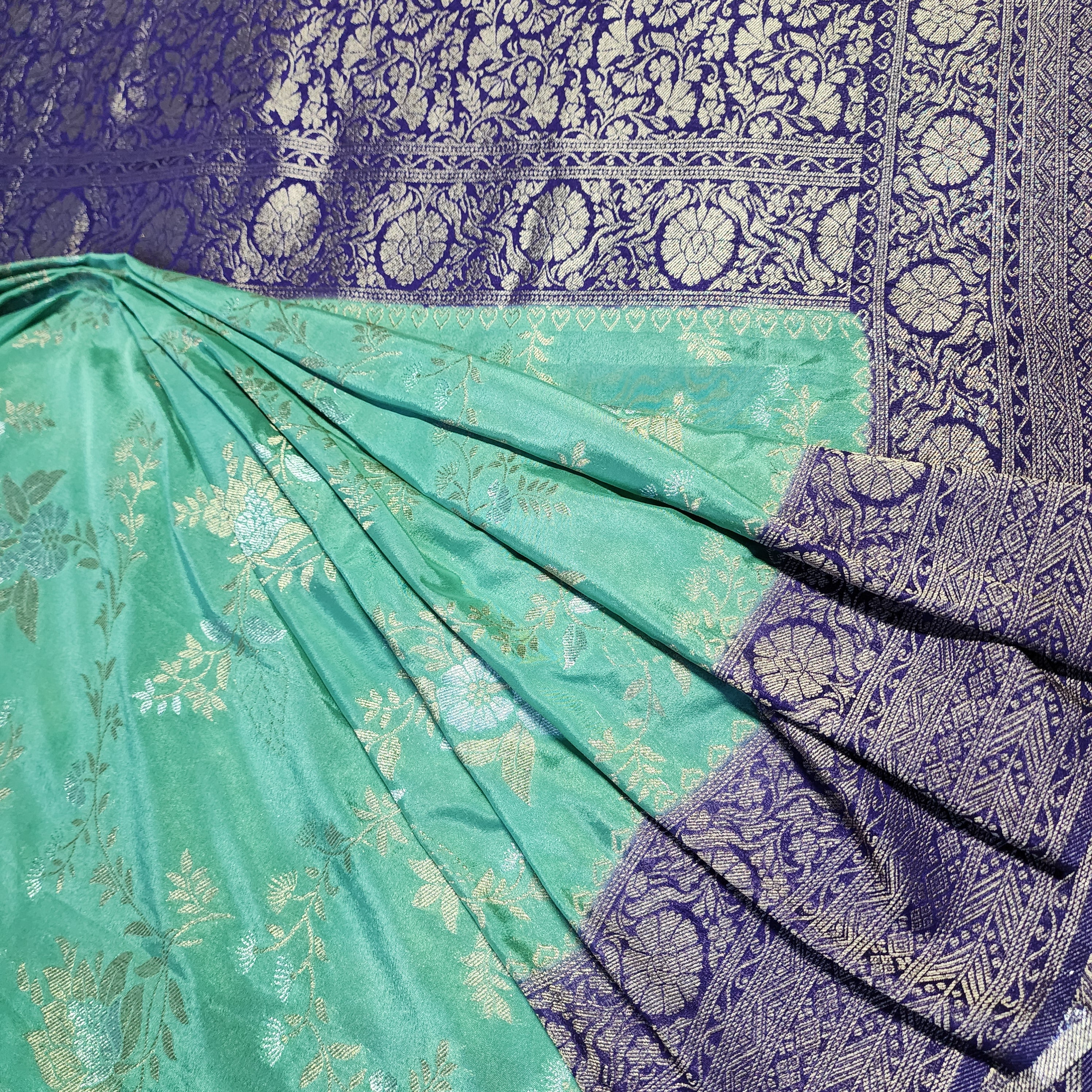 Mint Green Crepe Chiffon Saree with Violet Border