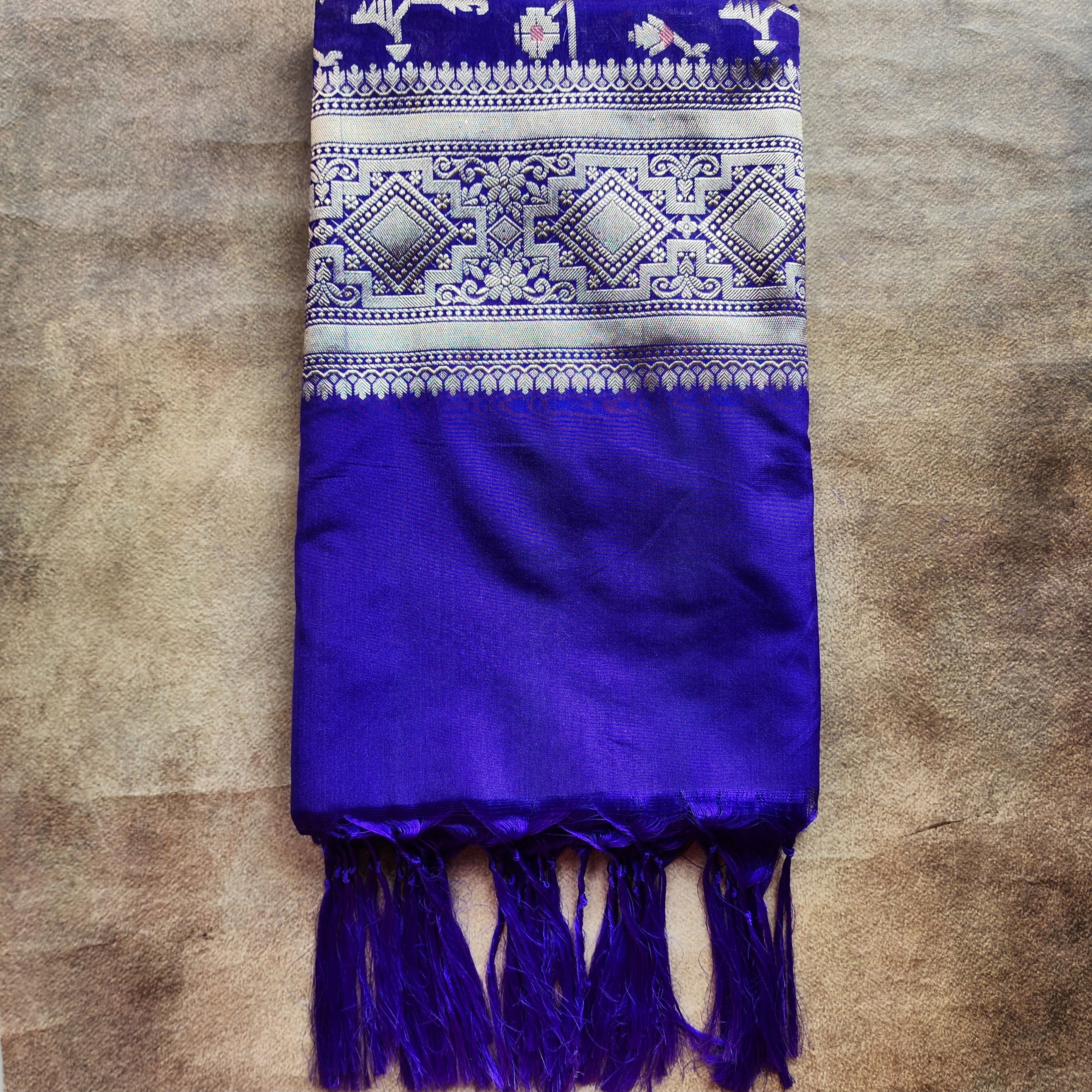 Golden Grid Banarasi Silk Dupatta with Meenakari Work in Electric Blue