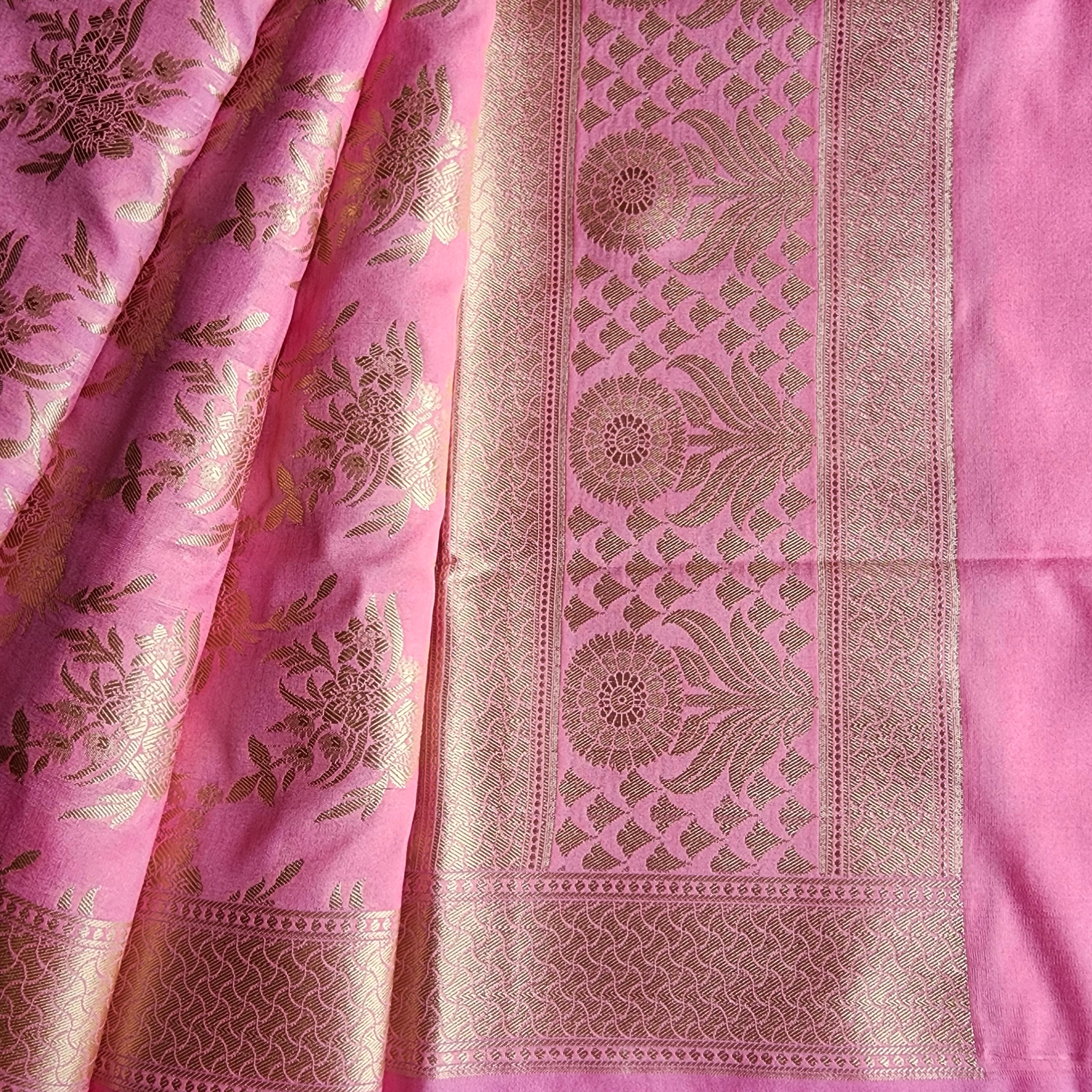 Vibrant Pink Banarasi Dupatta - Floral Brocade Zari