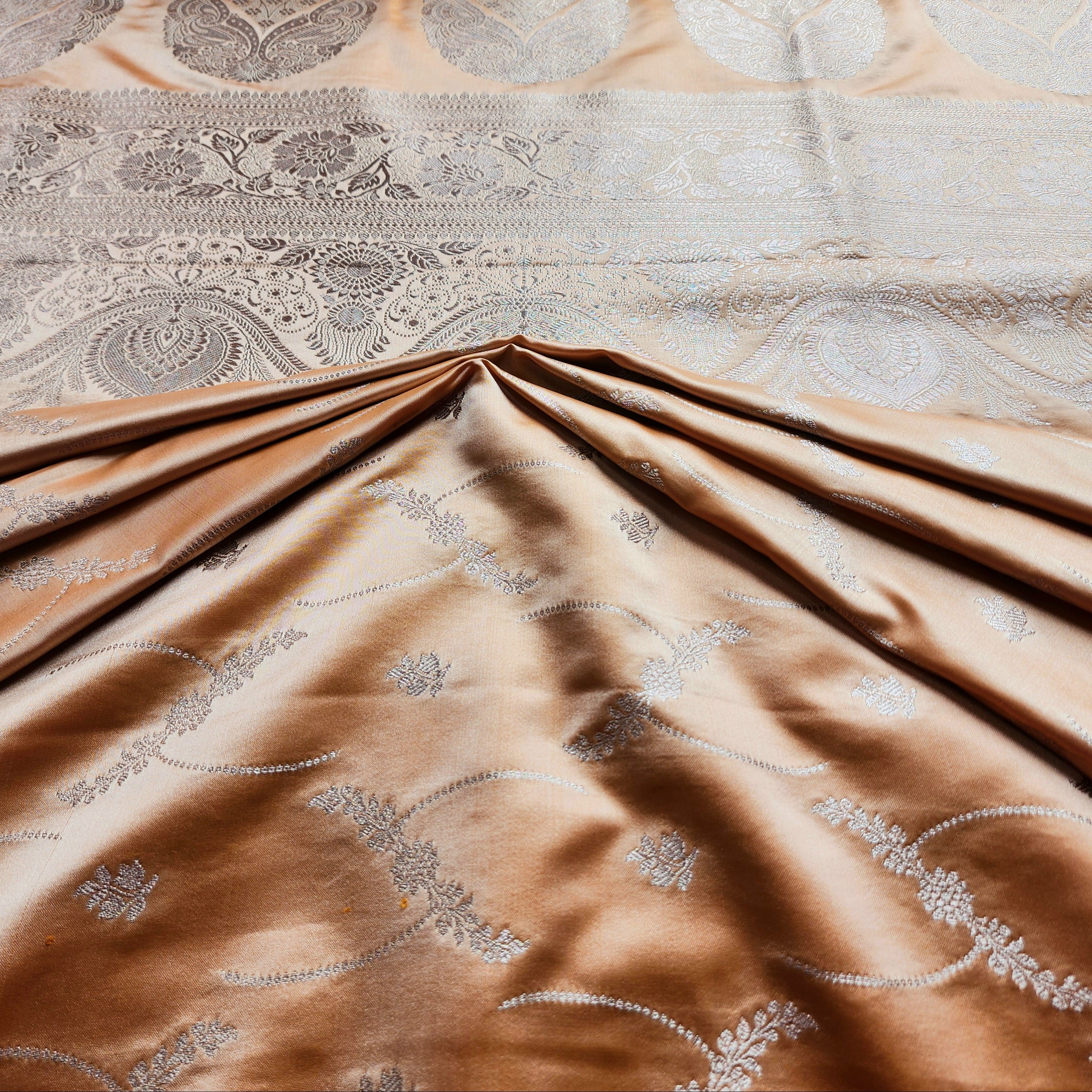 Pastel Beige Banarasi Katan Silk Saree with Light Gold Zari weaving