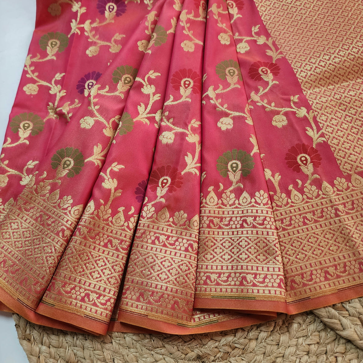 Banarasi Silk Floral Jaal Dupatta - Terracotta Rose