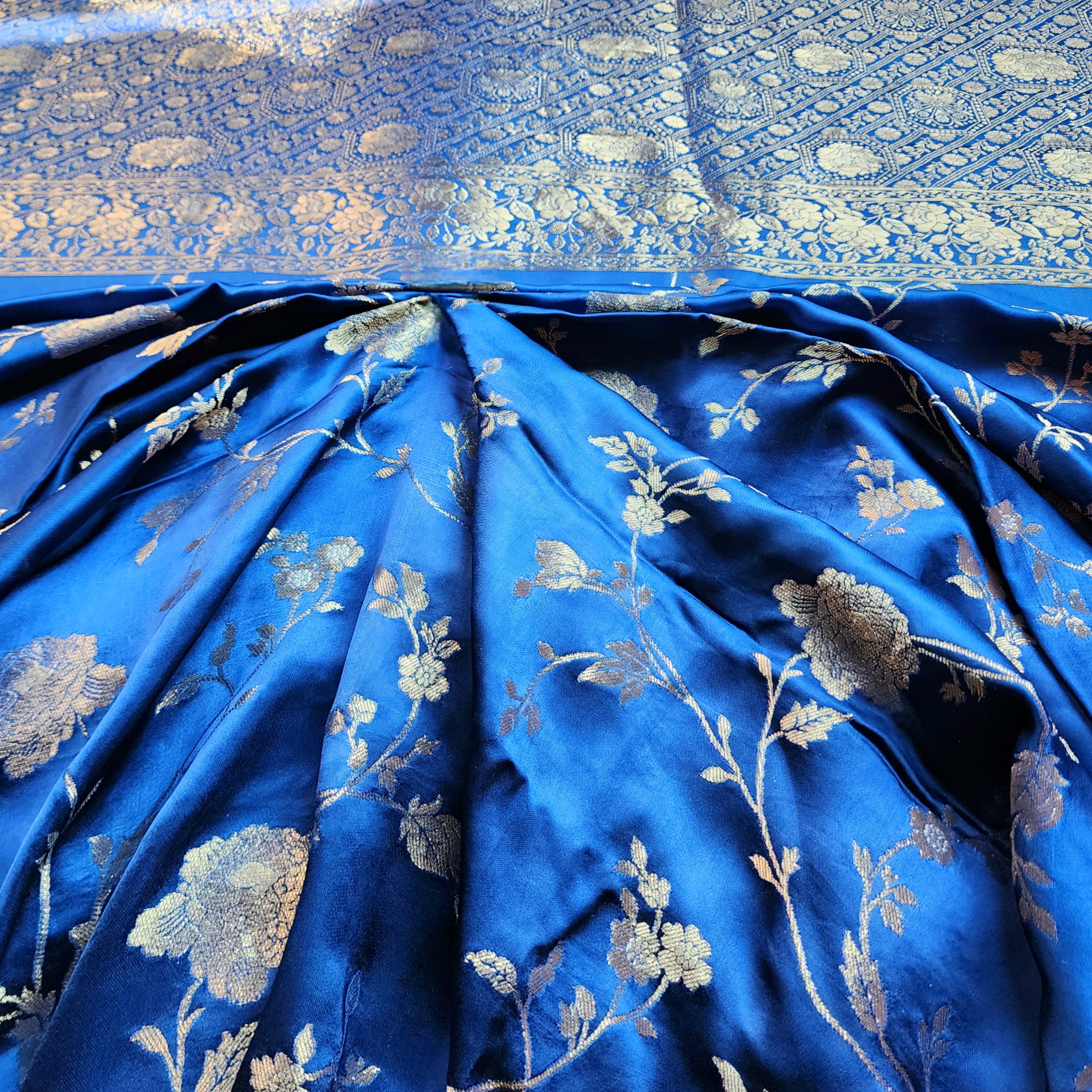 Royal Blue Muslin Silk Saree with Silver Zari Work