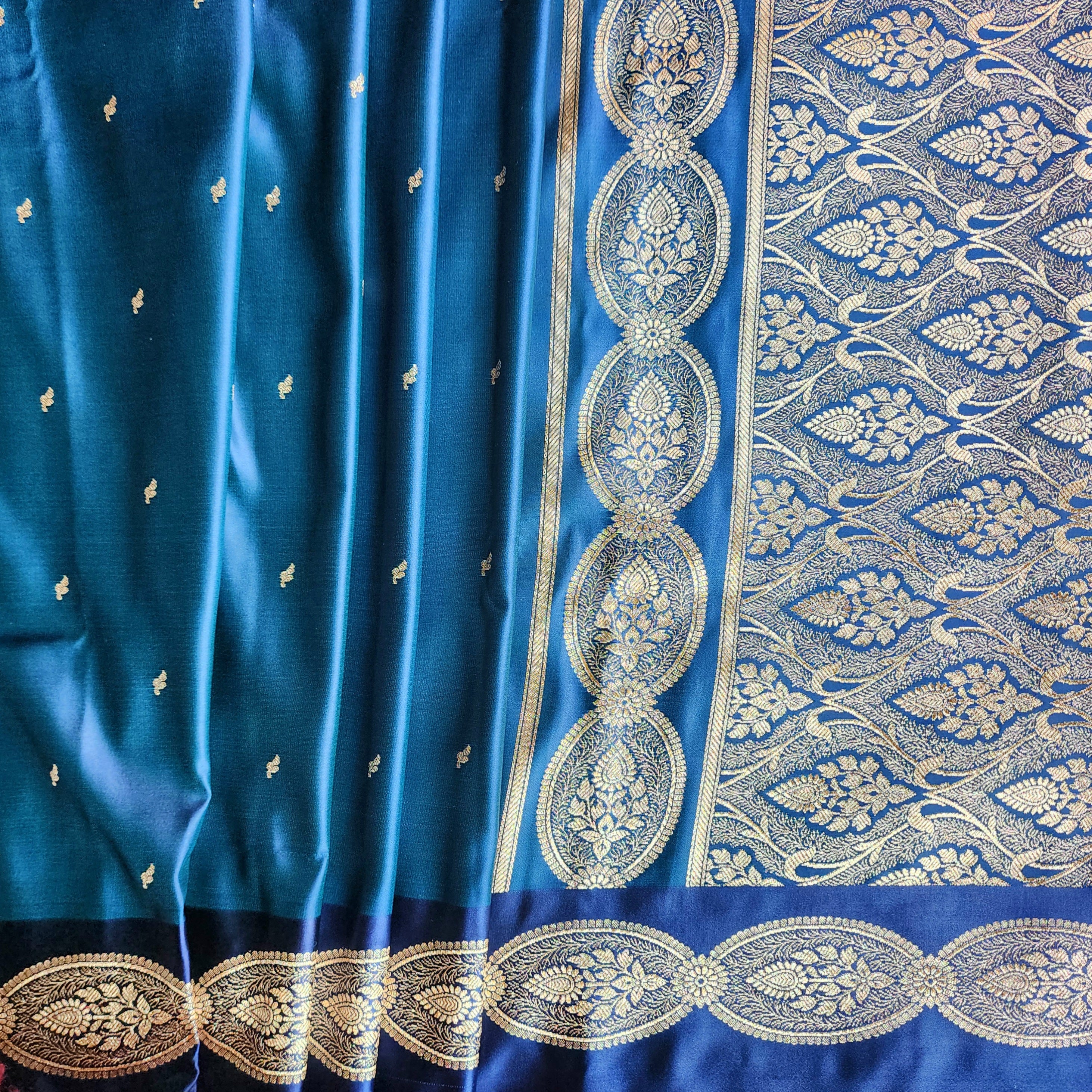 Royal Blue Banarasi Katan Silk Saree with Gold Zari Weaving