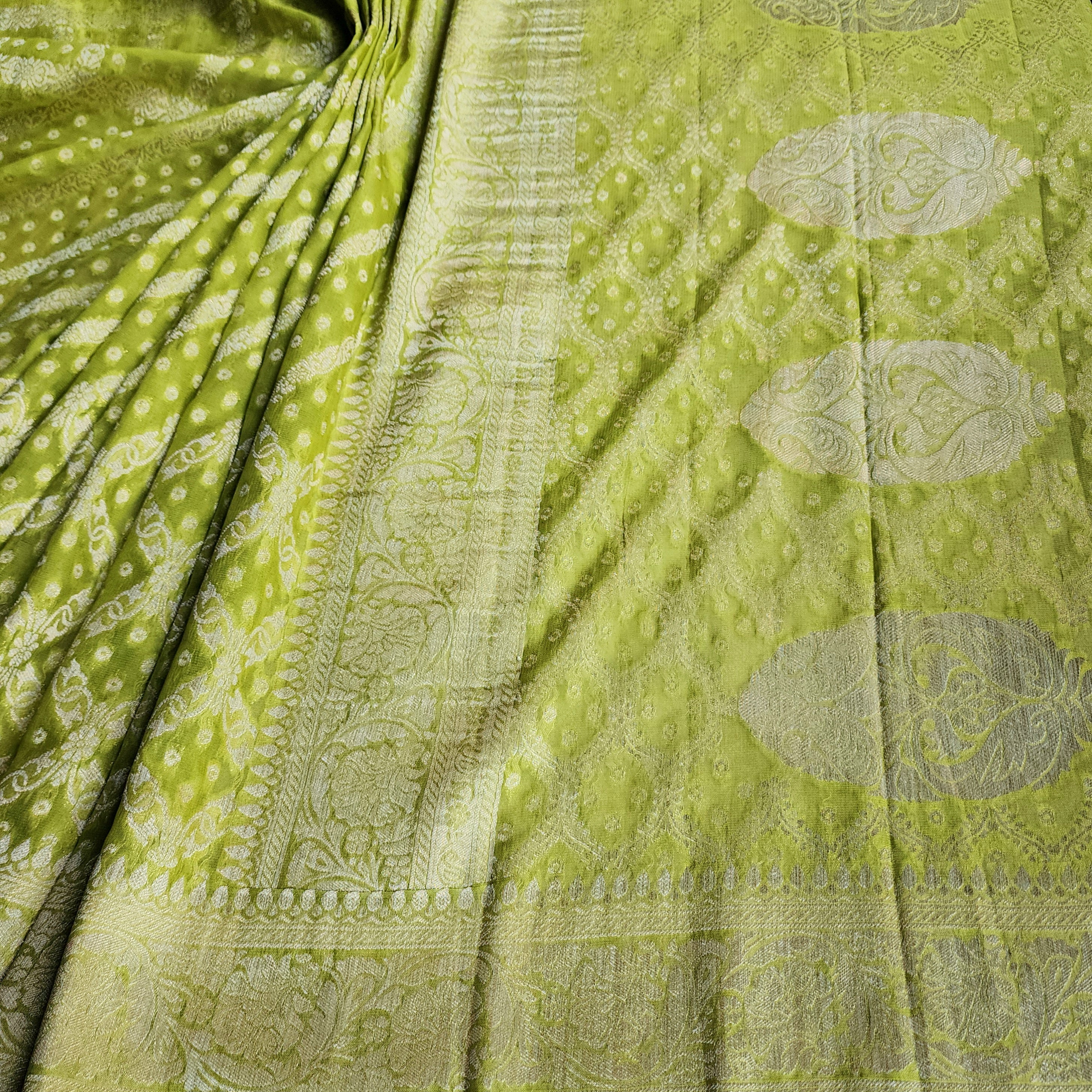 Mehndi Green Pure Khaddi Georgette Banarasi Saree with Golden Zari