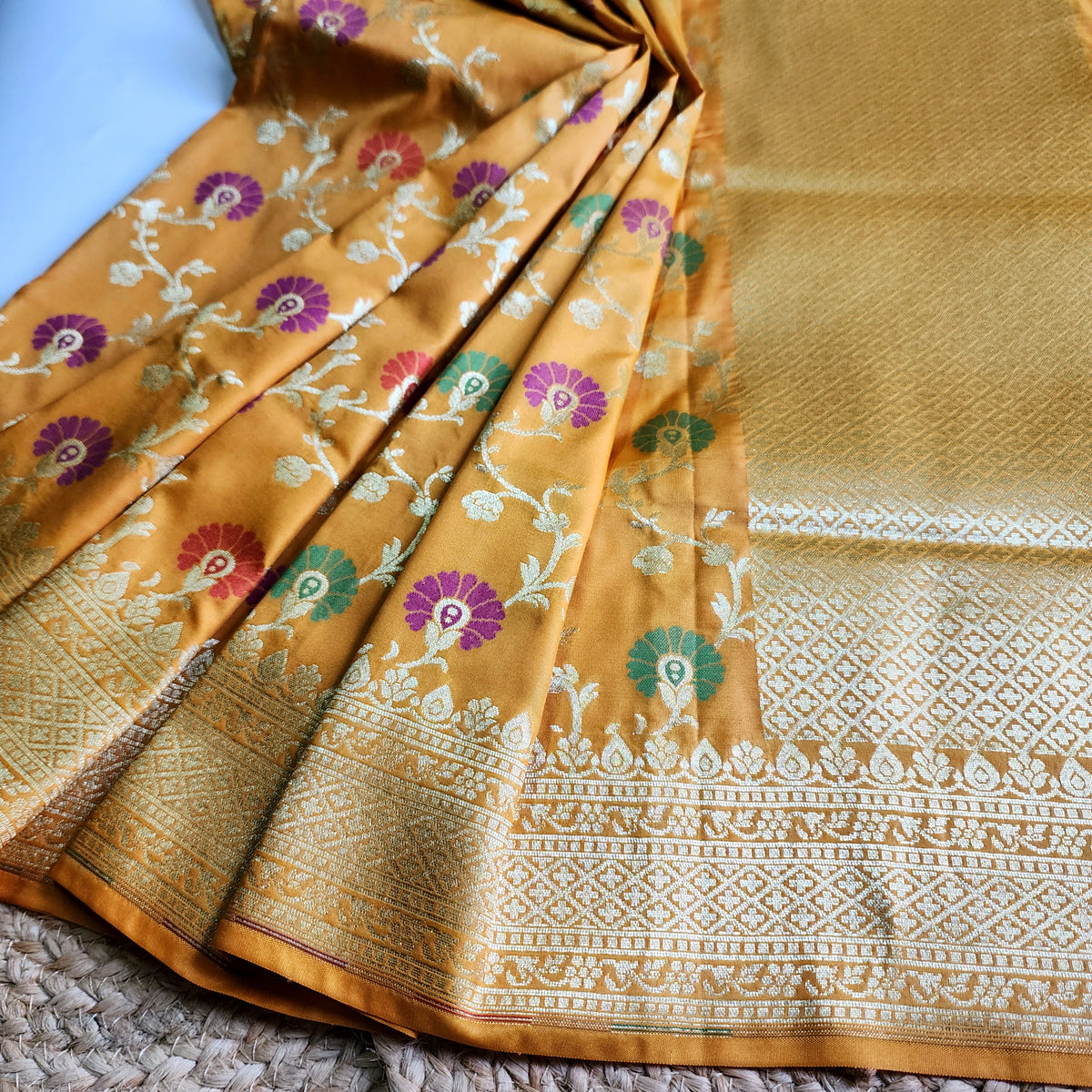 Banarasi Silk Floral Jaal Dupatta - Mustard Gold