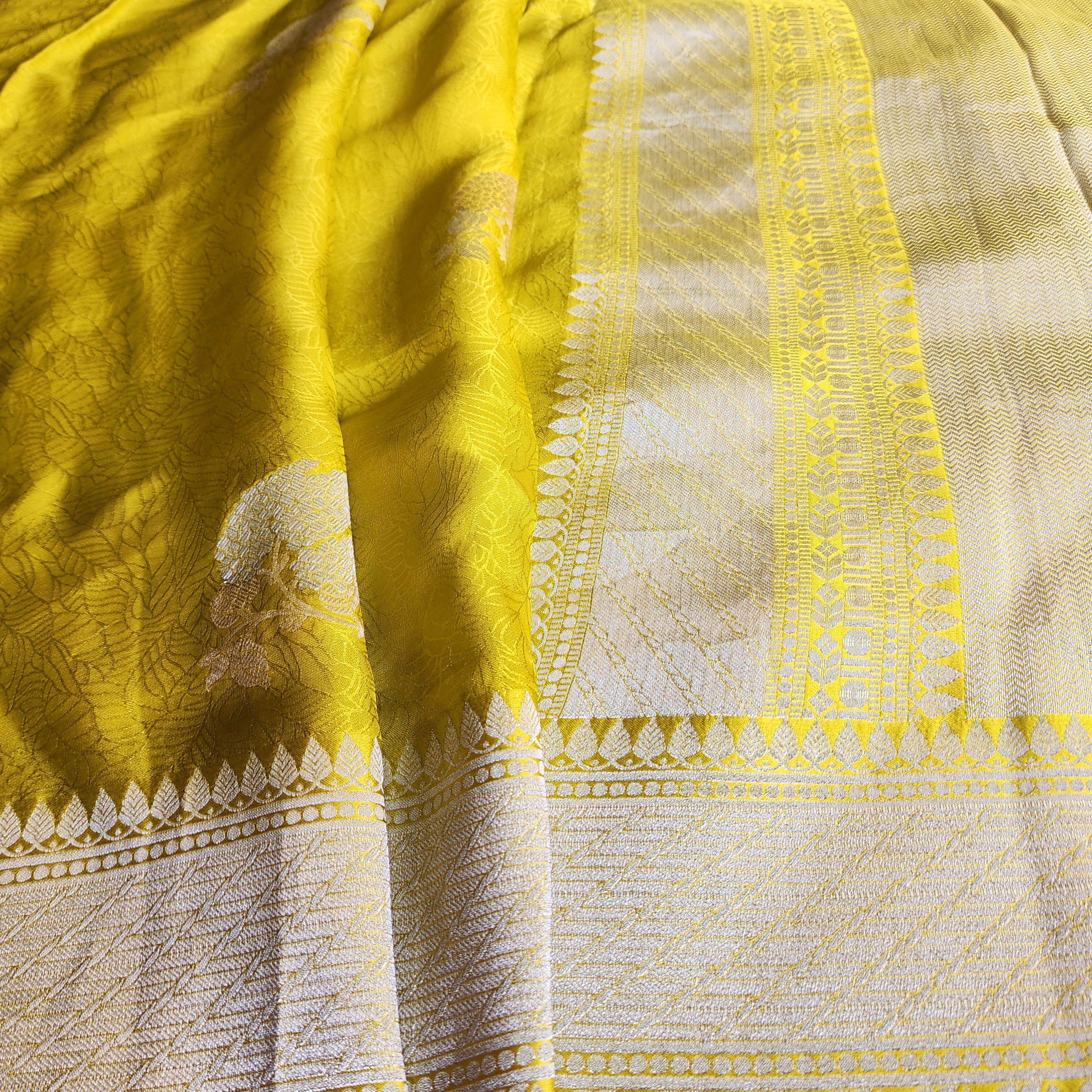 Mustard Yellow Mashru Katan Silk Saree
