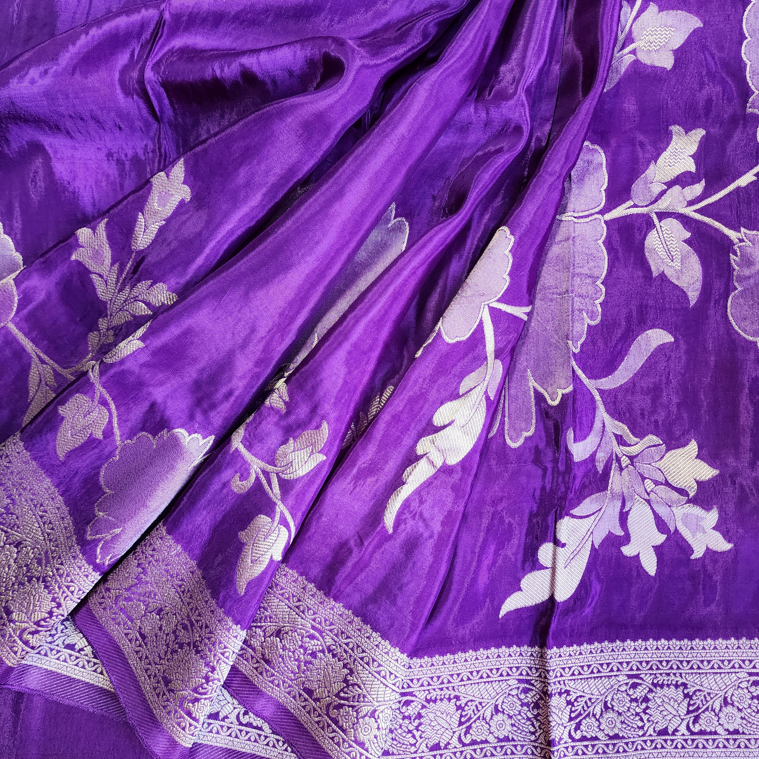 Plum Purple Muslin Silk Saree with Floral Weave