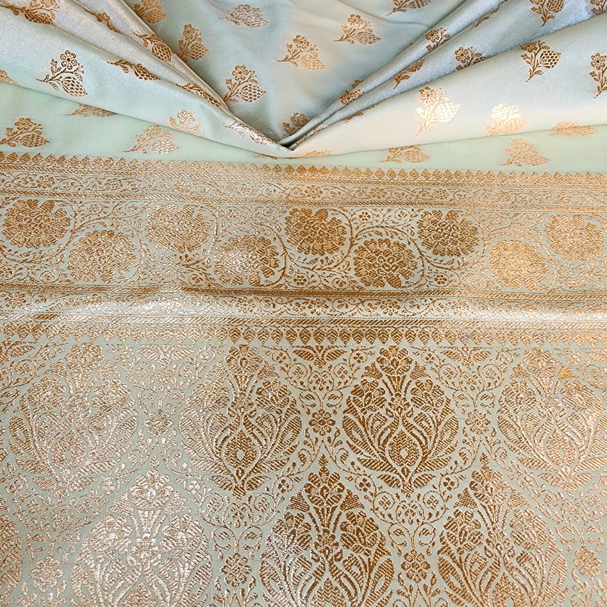 Rich Mint Green Banarasi Silk Saree with Gold Zari Weaving