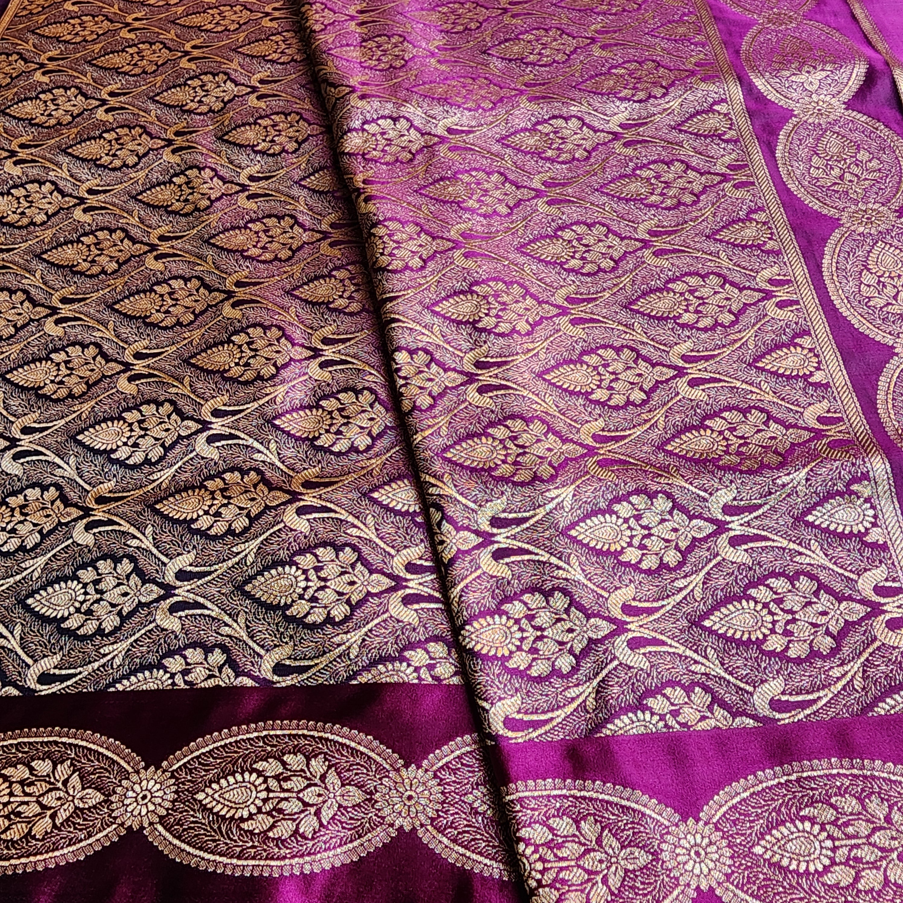 Rich Purple Pure Banarasi Katan Silk Saree with Gold Zari Weaving