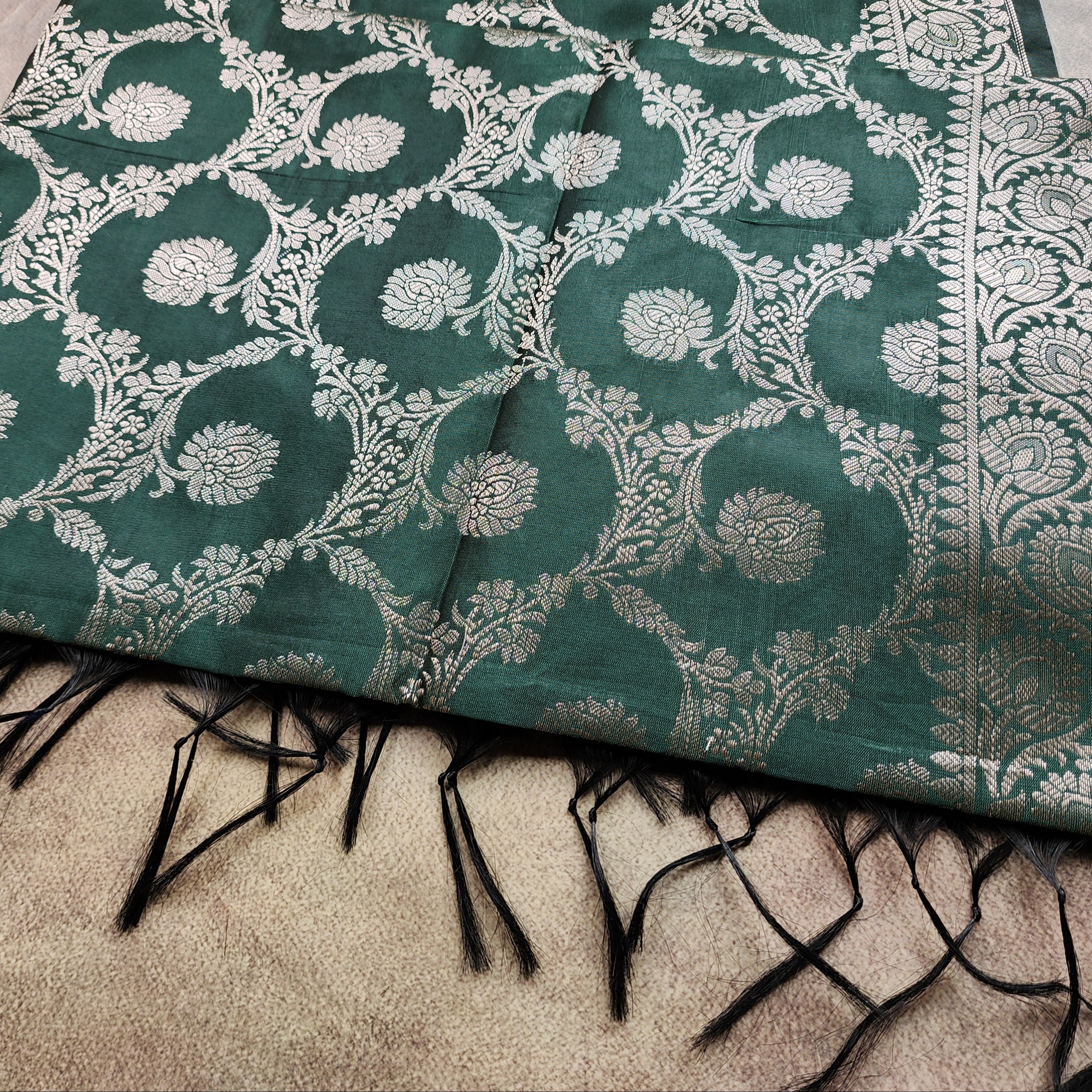 Emerald Green Semi Silk Zari Dupatta