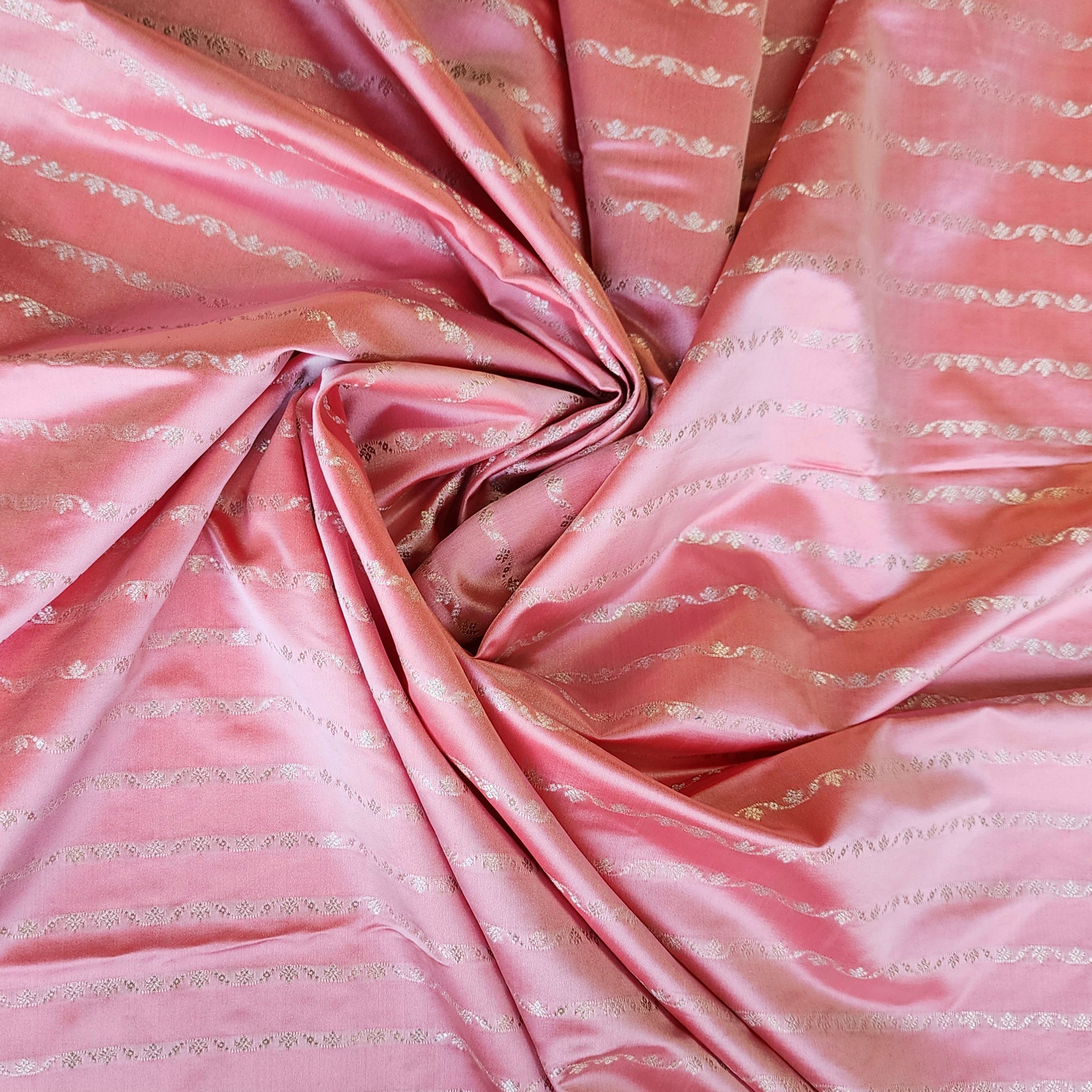 Pastel Baby Pink Banarasi Katan Silk Saree with Light Gold Zari weaving