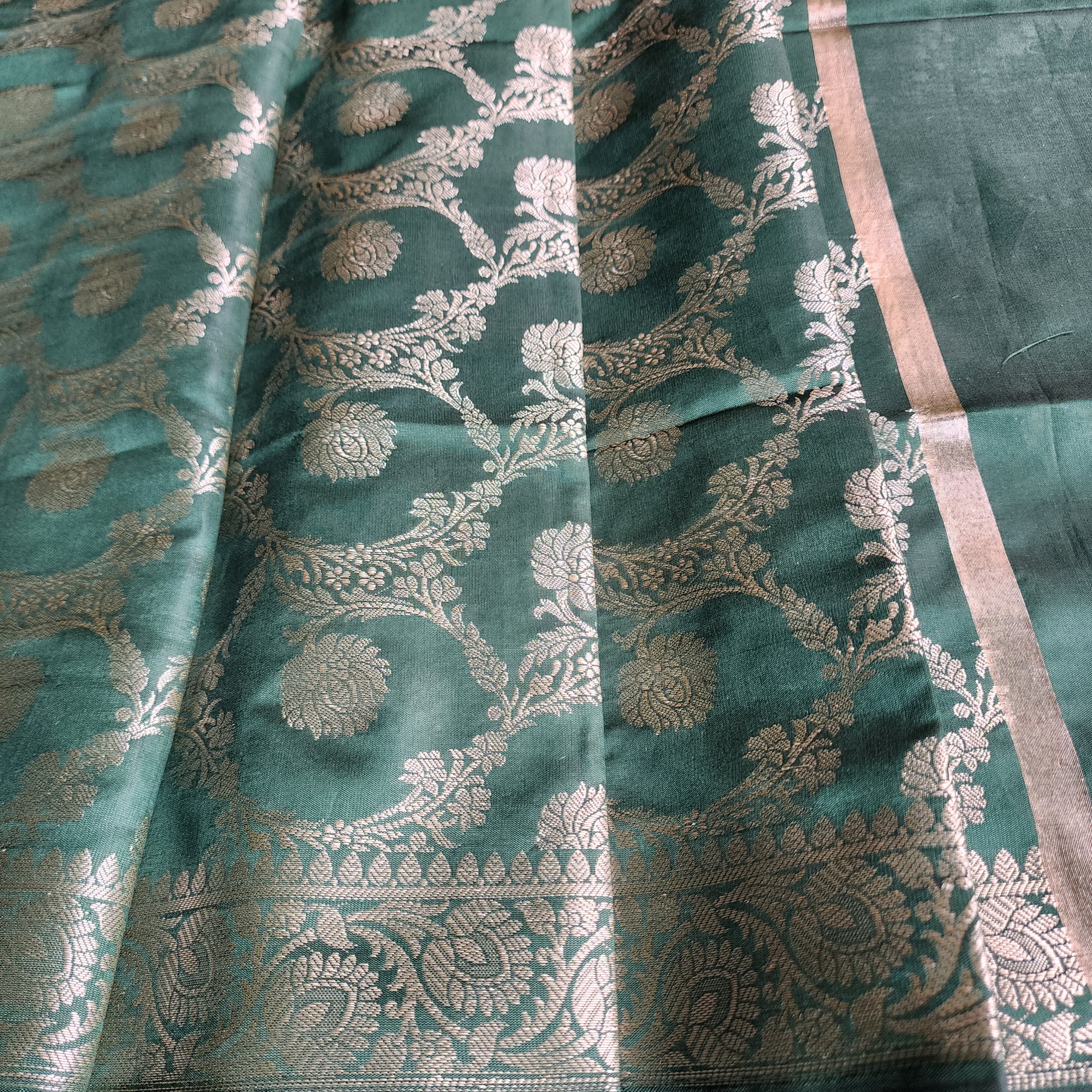 Emerald Green Semi Silk Zari Dupatta