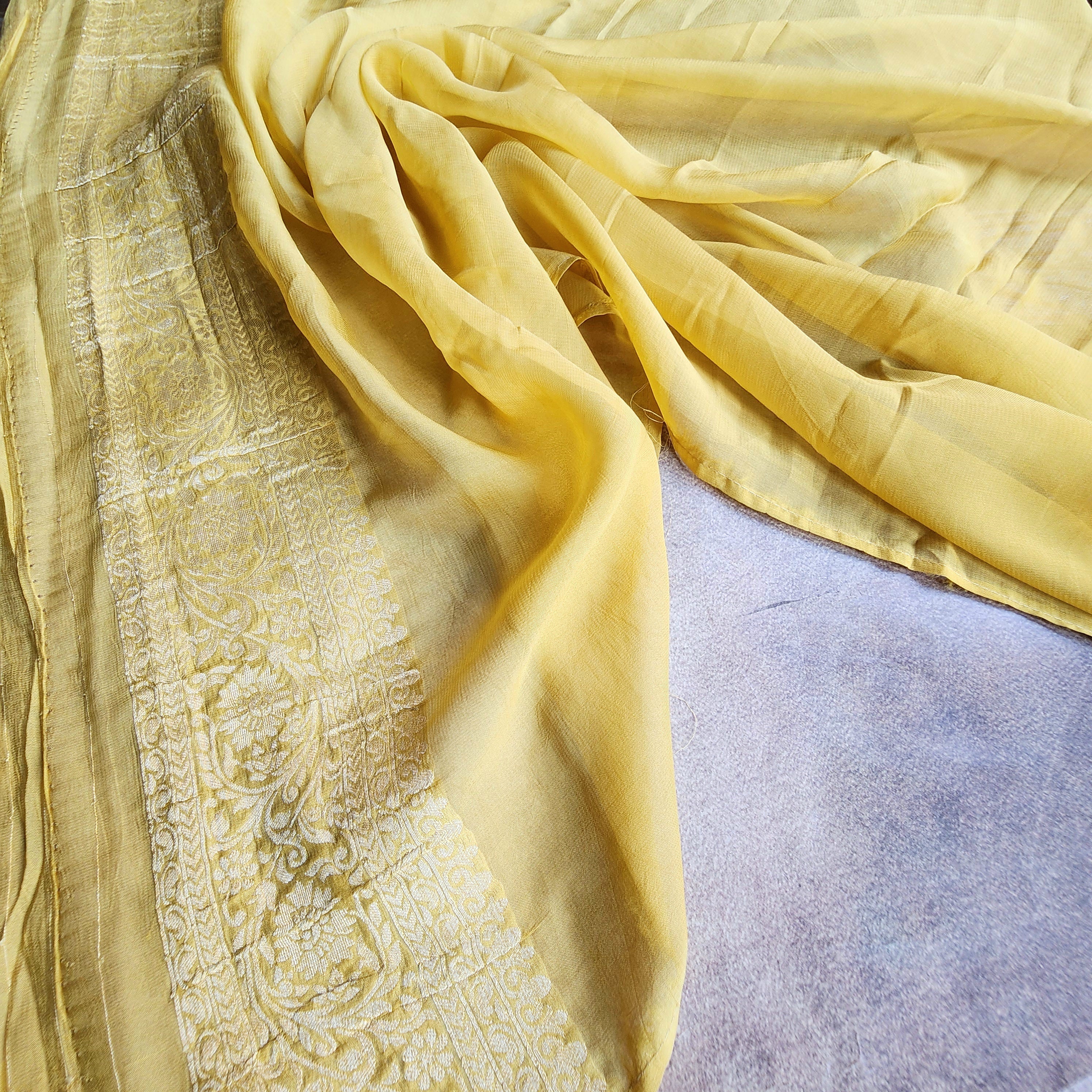 Khaddi Georgette Pure Banarasi Saree in Shade of Yellow