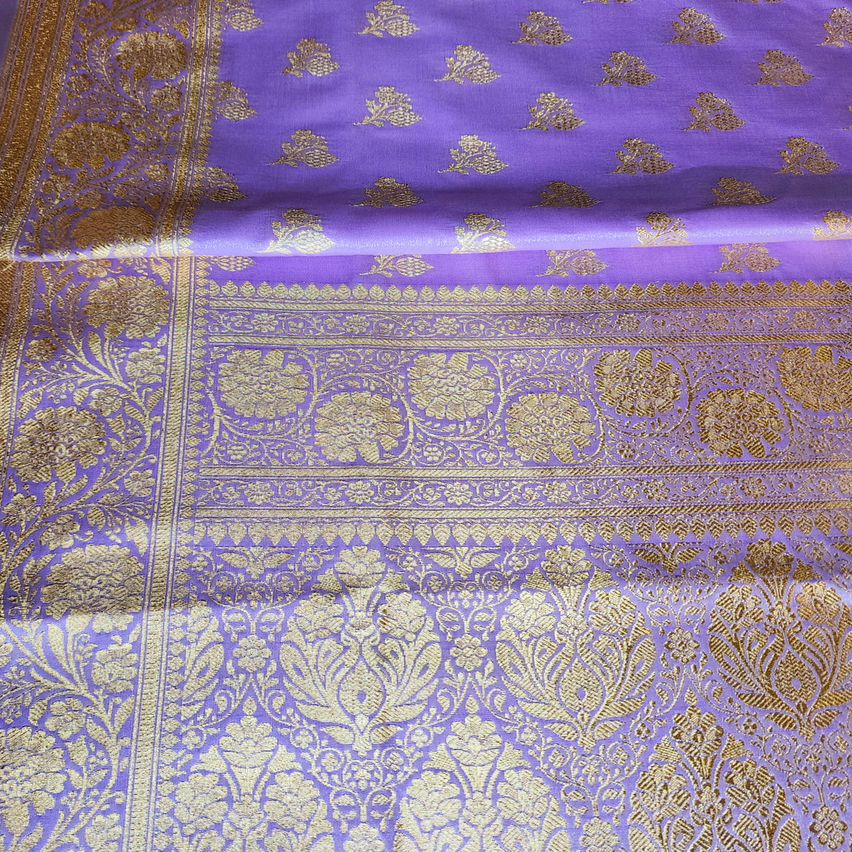 Rich Violet Banarasi Silk Saree with Gold Zari Weaving