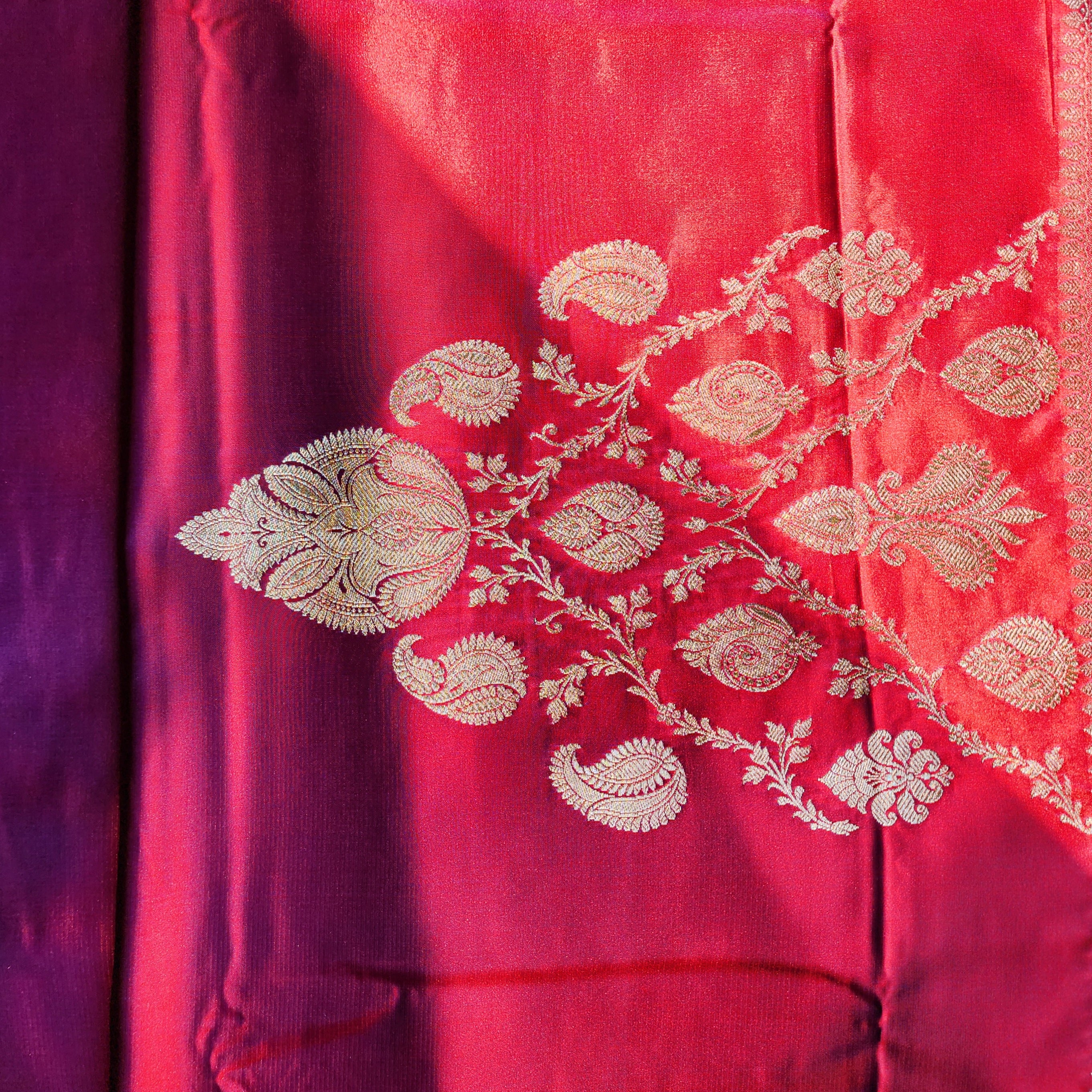 Dhoop Chhaon Raspberry Banarasi Katan Silk Saree