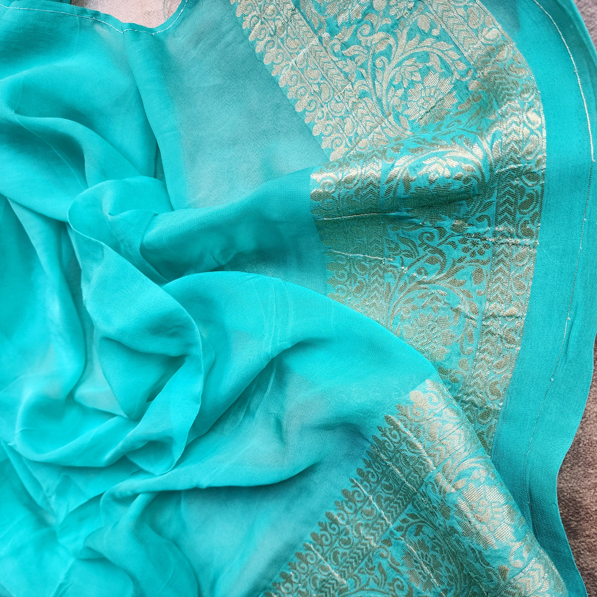 Khaddi Georgette Pure Banarasi Saree in Turquoise
