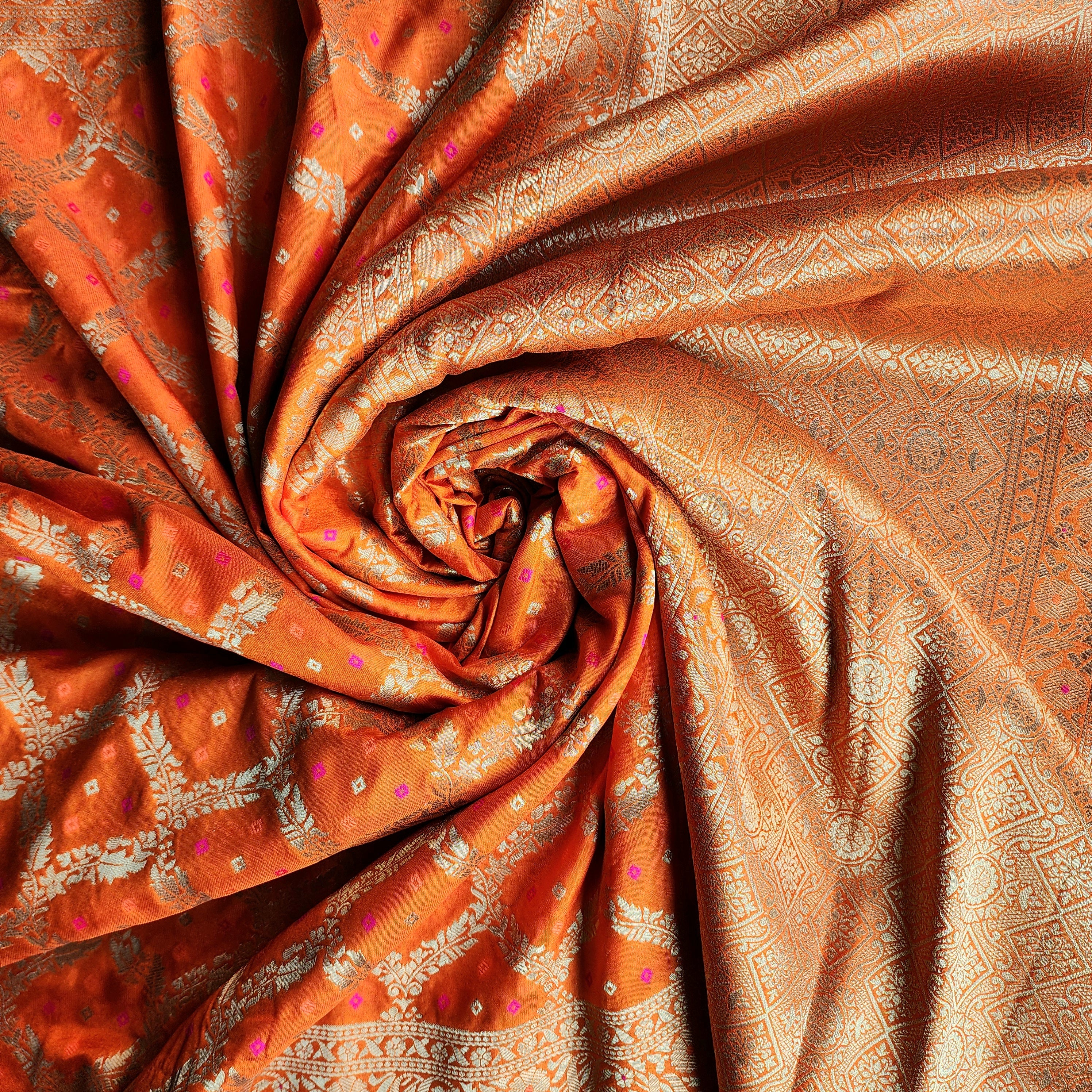 Rust Orange Bandhani Dupatta with Traditional Jaal