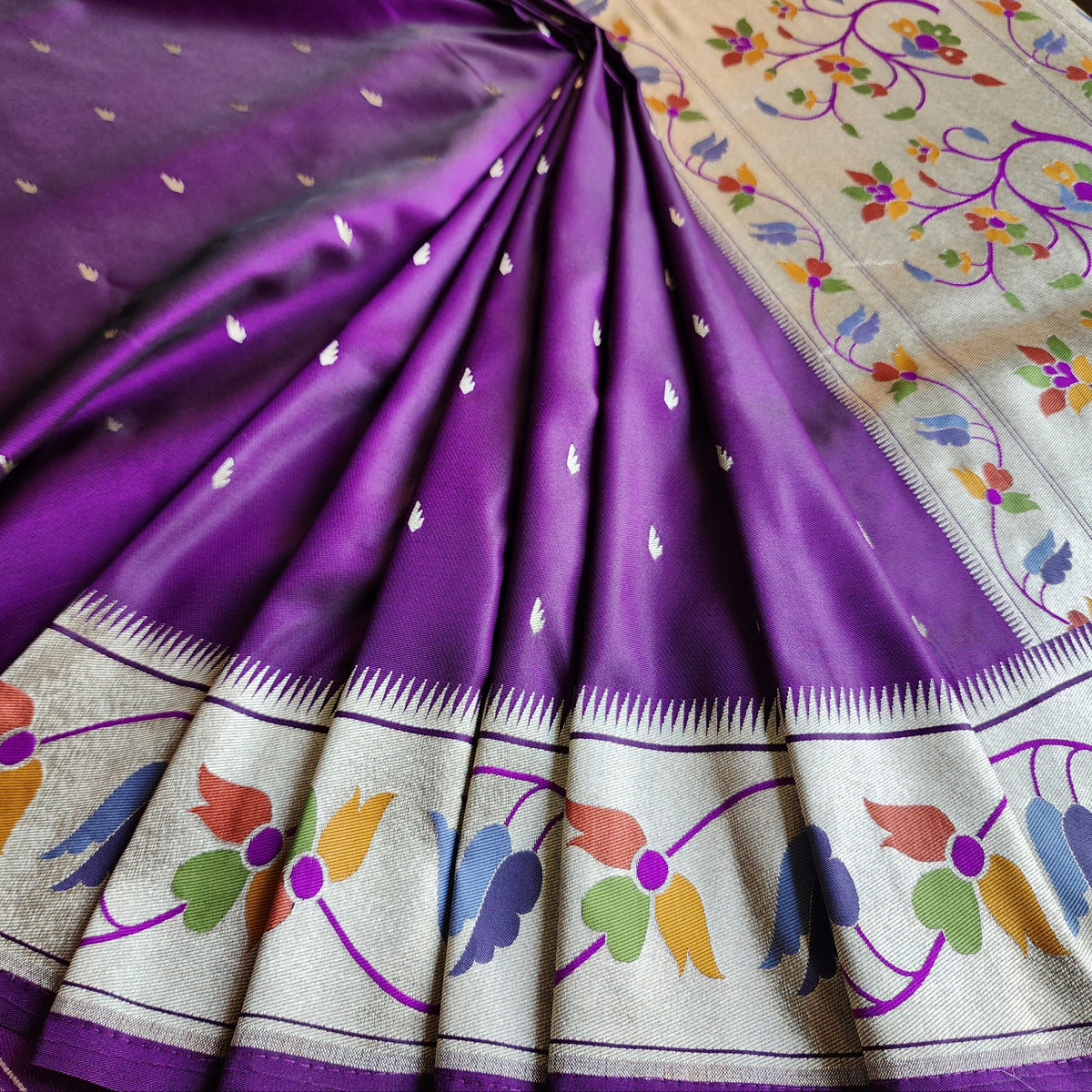Raahi - Violet Paithani Silk Saree with Stitched Blouse