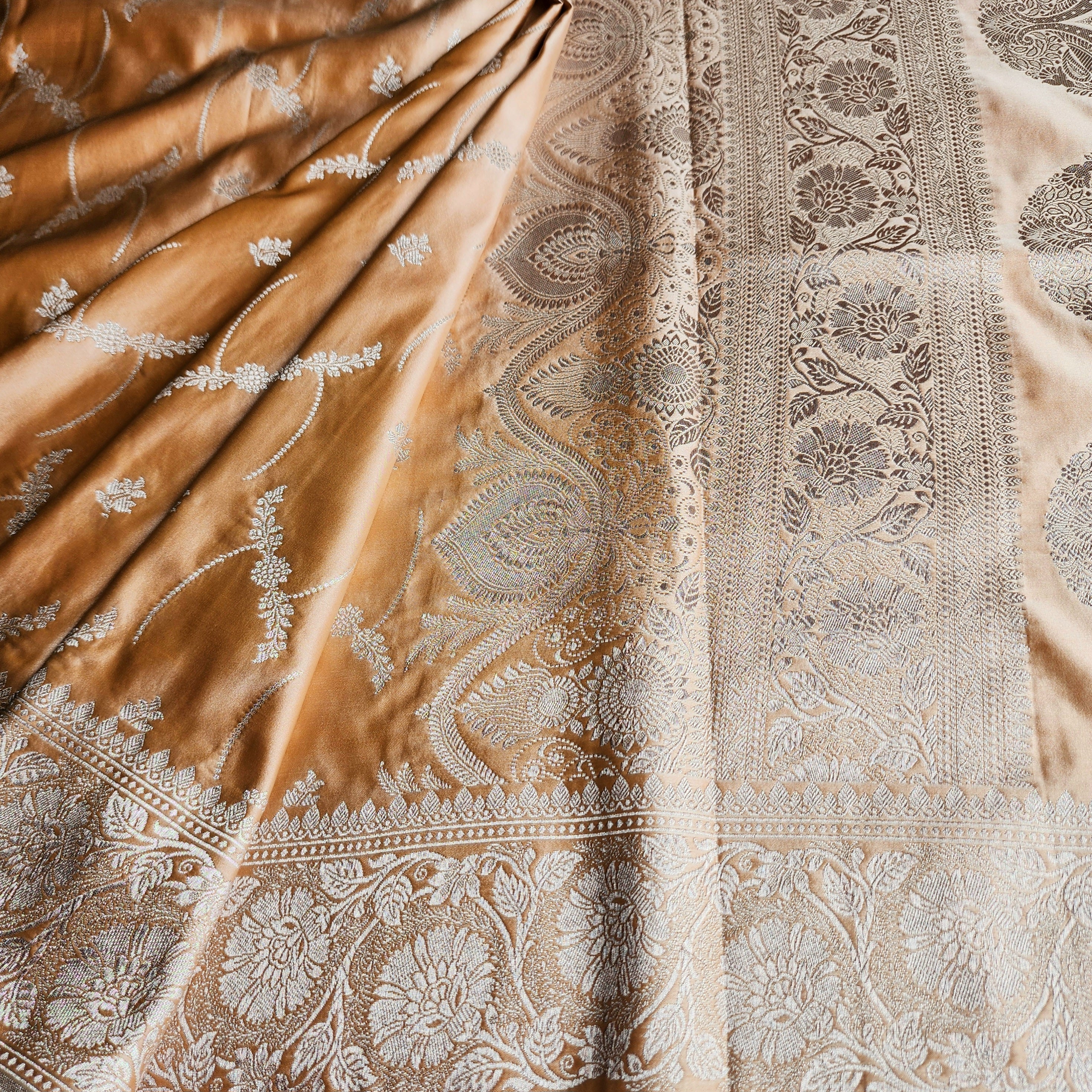 Pastel Beige Banarasi Katan Silk Saree with Light Gold Zari weaving