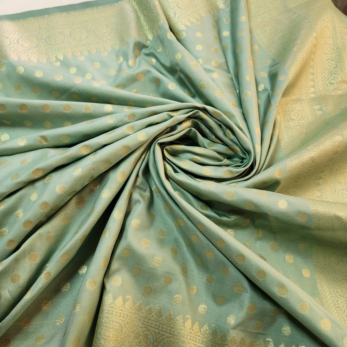 Aqua Blue Banarasi Silk Dupatta with Gold Polka Dot