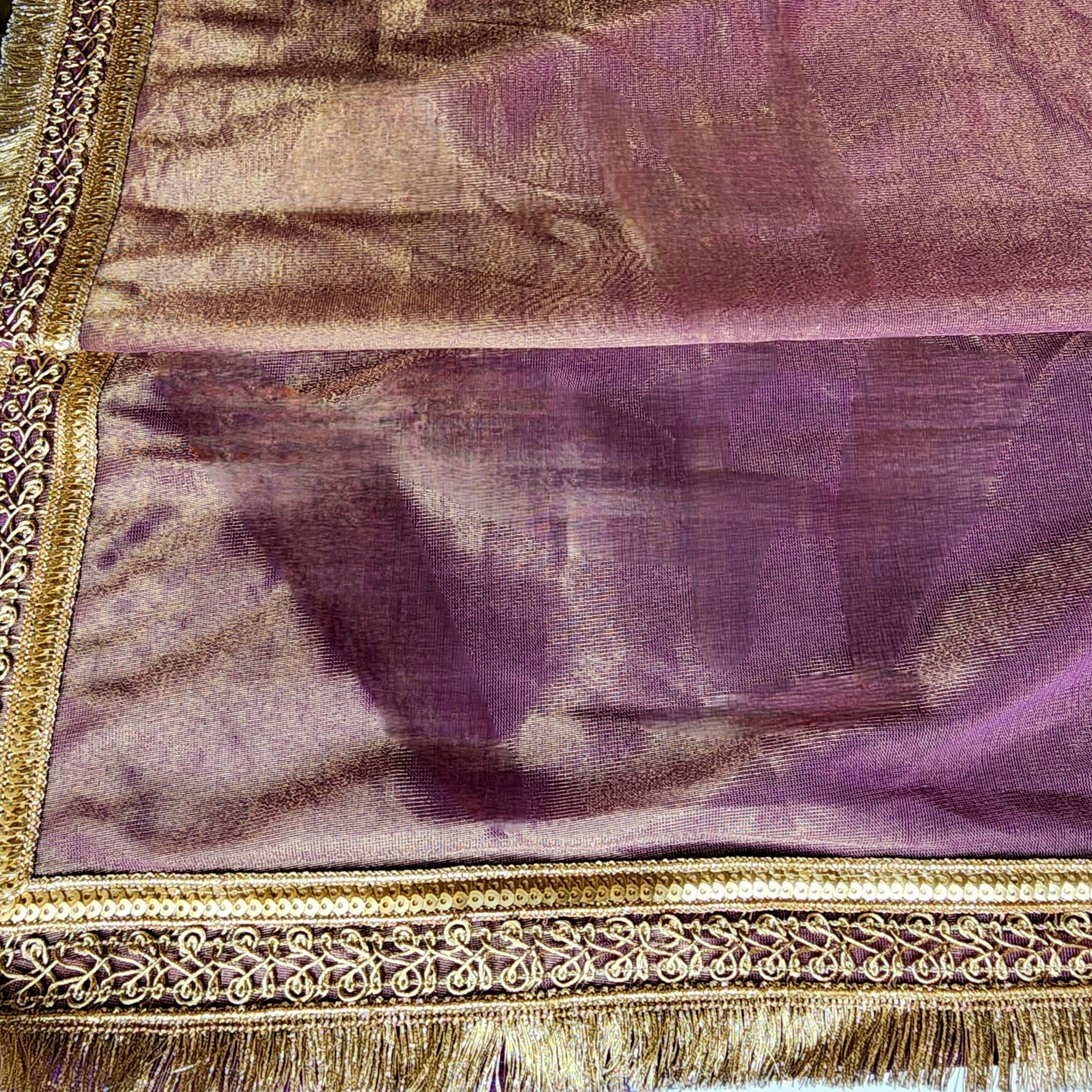 Metallic Mauve Designer Tissue Net Saree