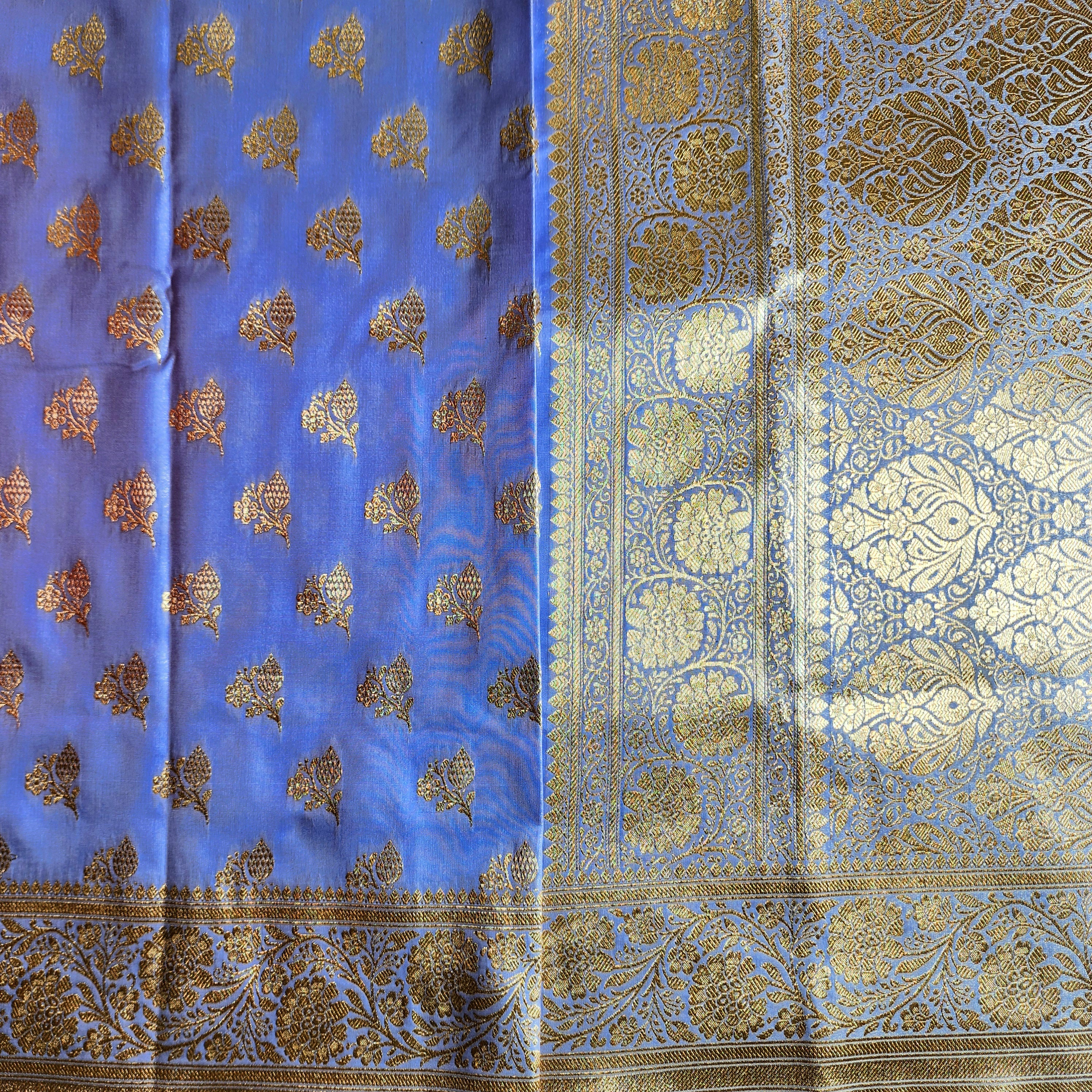 Rich Periwinkle Blue Banarasi Silk Saree with Gold Zari Weaving