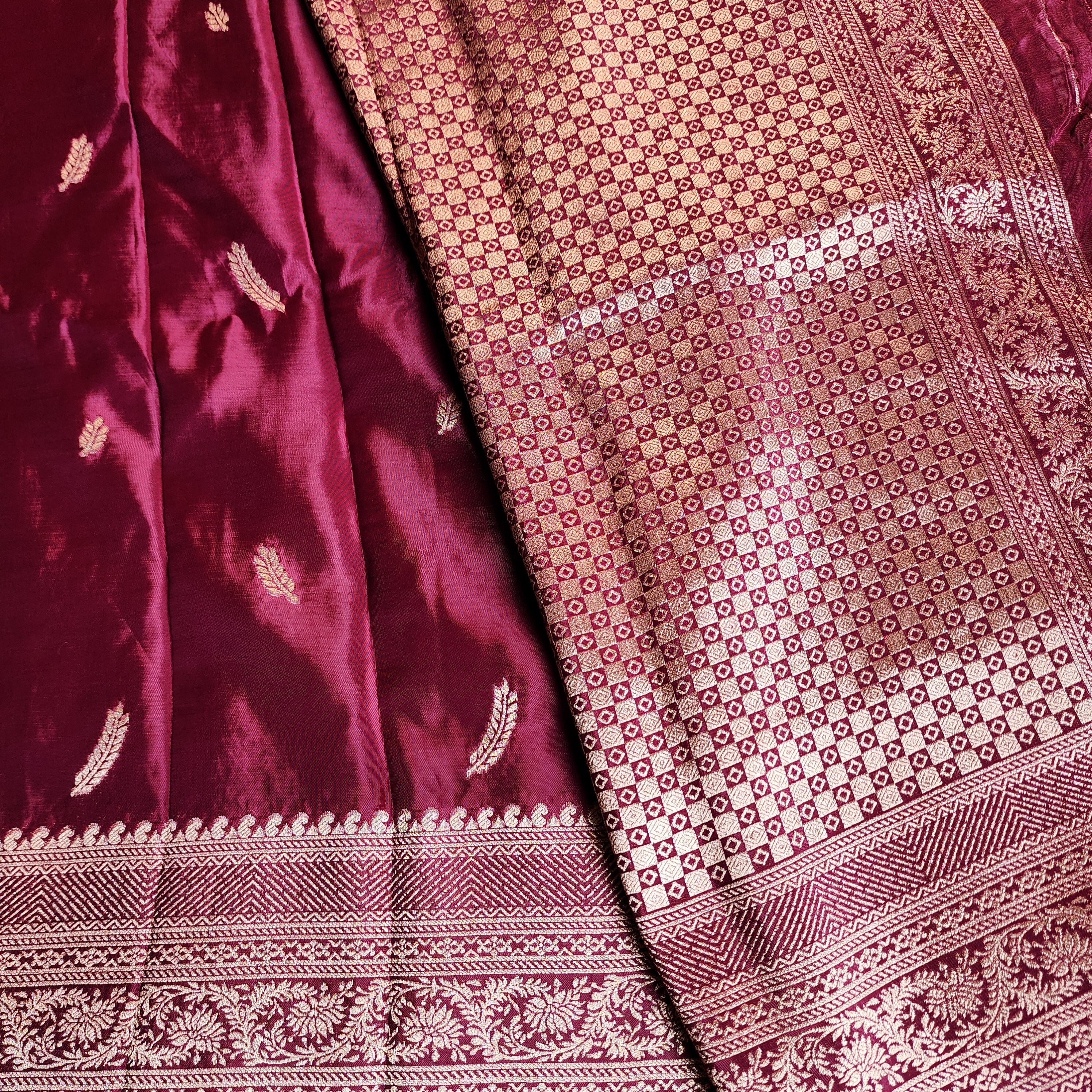 Wine Pure Crepe Silk Saree with Silver Zari Border