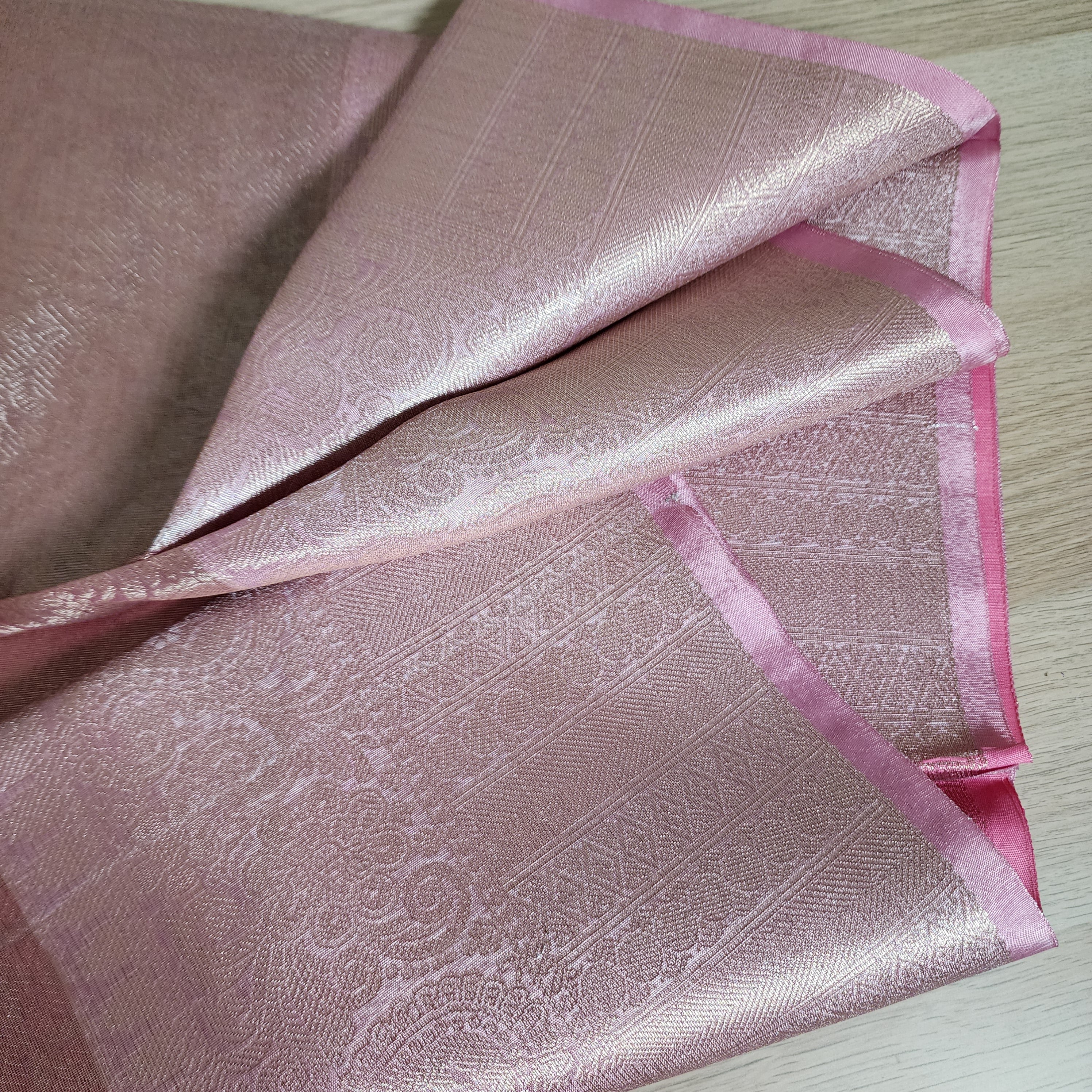 Unique Coral Pink & Beige Kanjivaram style Banarasi Tissue Saree