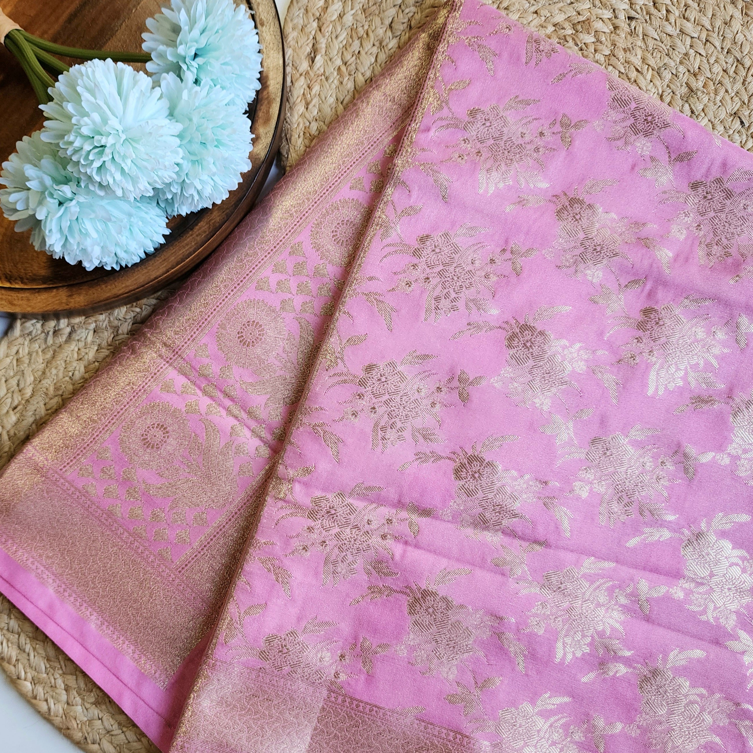 Vibrant Pink Banarasi Dupatta - Floral Brocade Zari