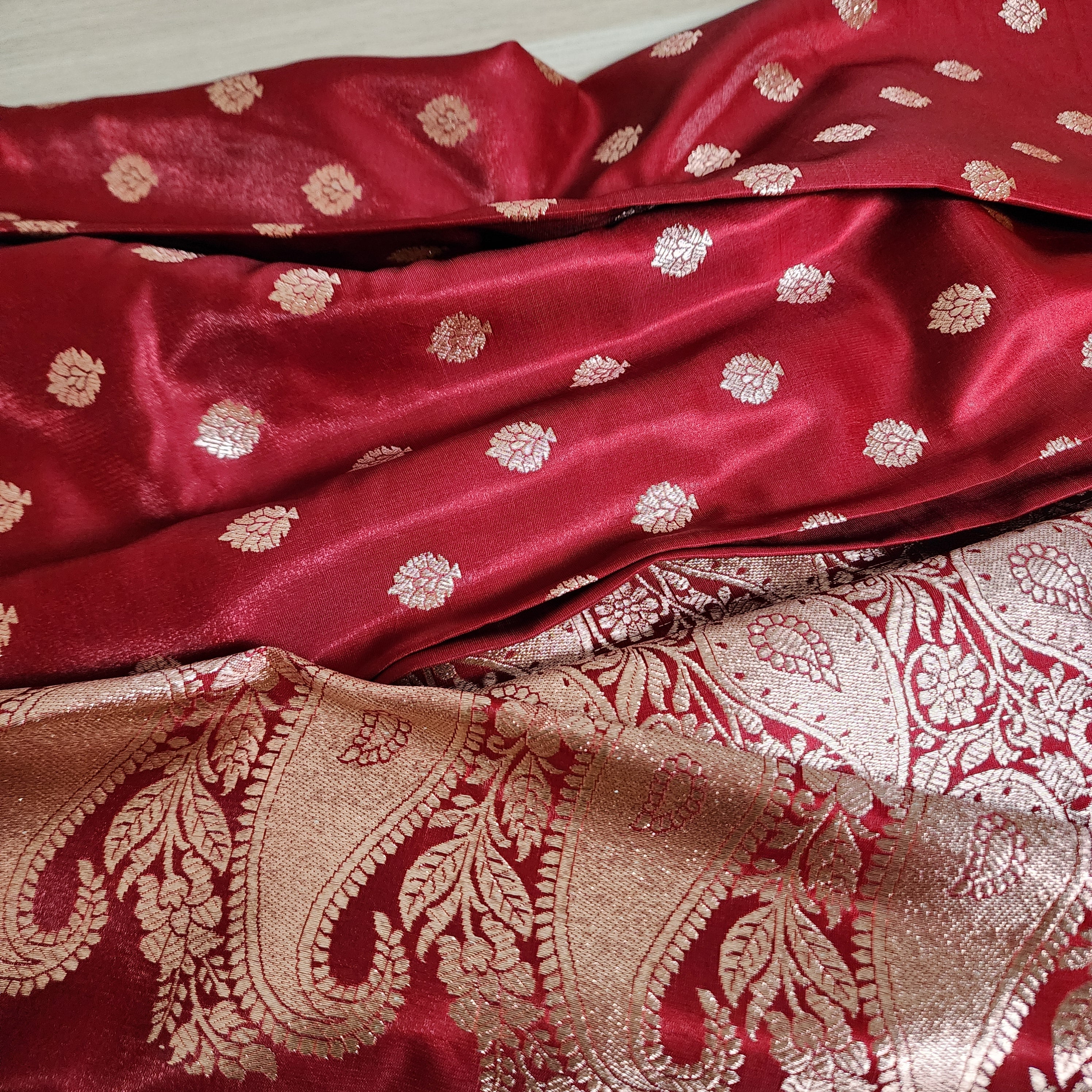 Royal Maroon Red Banarasi Silk Saree with Golden Zari Weave