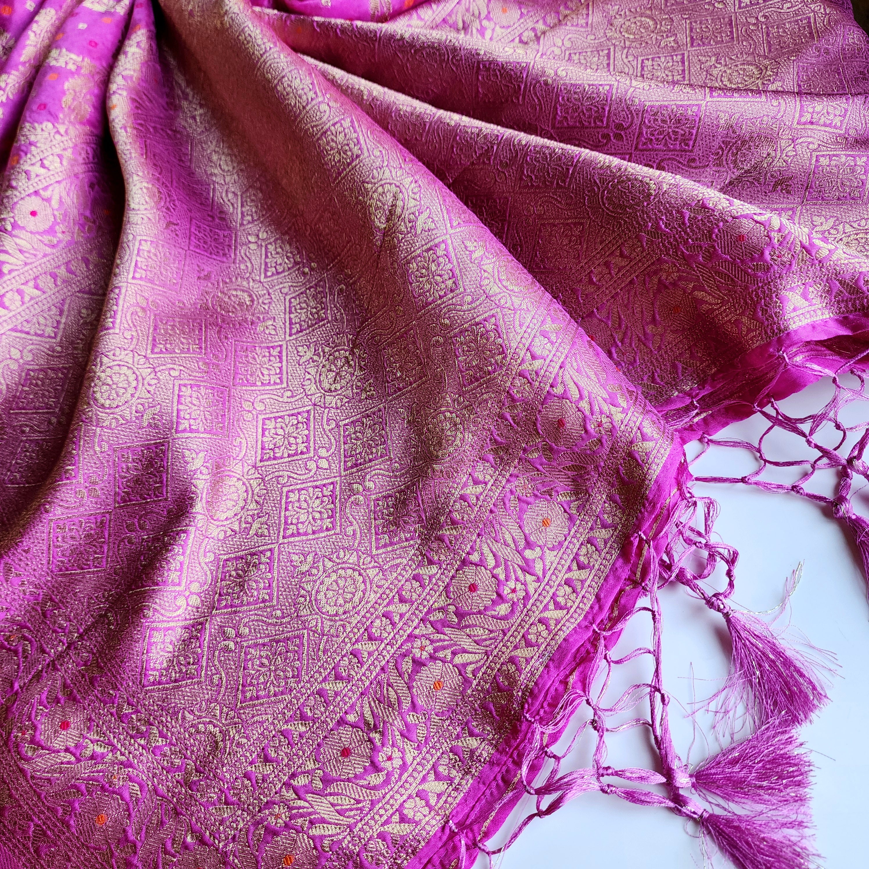 Orchid Purple Bandhani Dupatta with Traditional Jaal